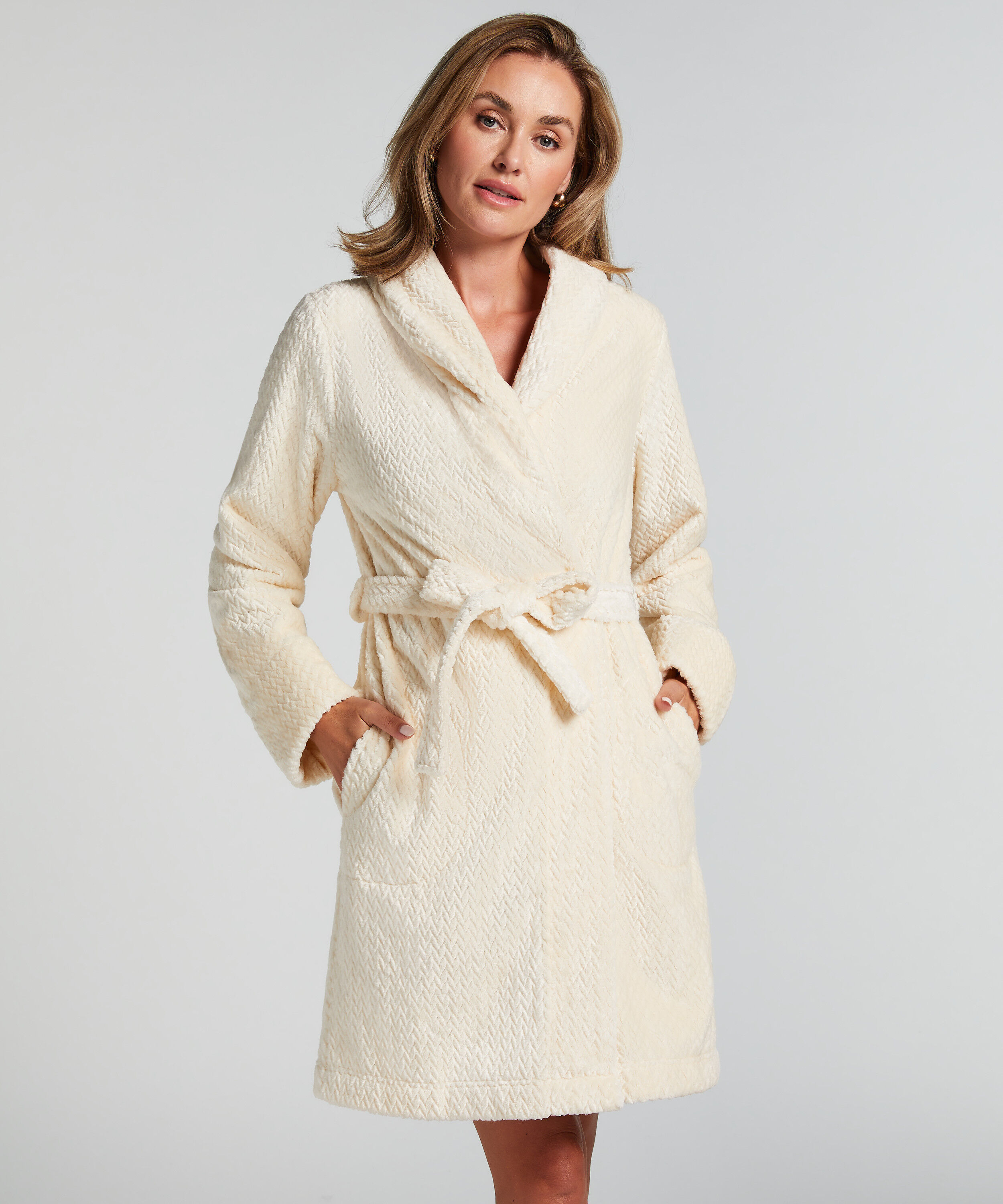 Bademantel Fleece, Weiß