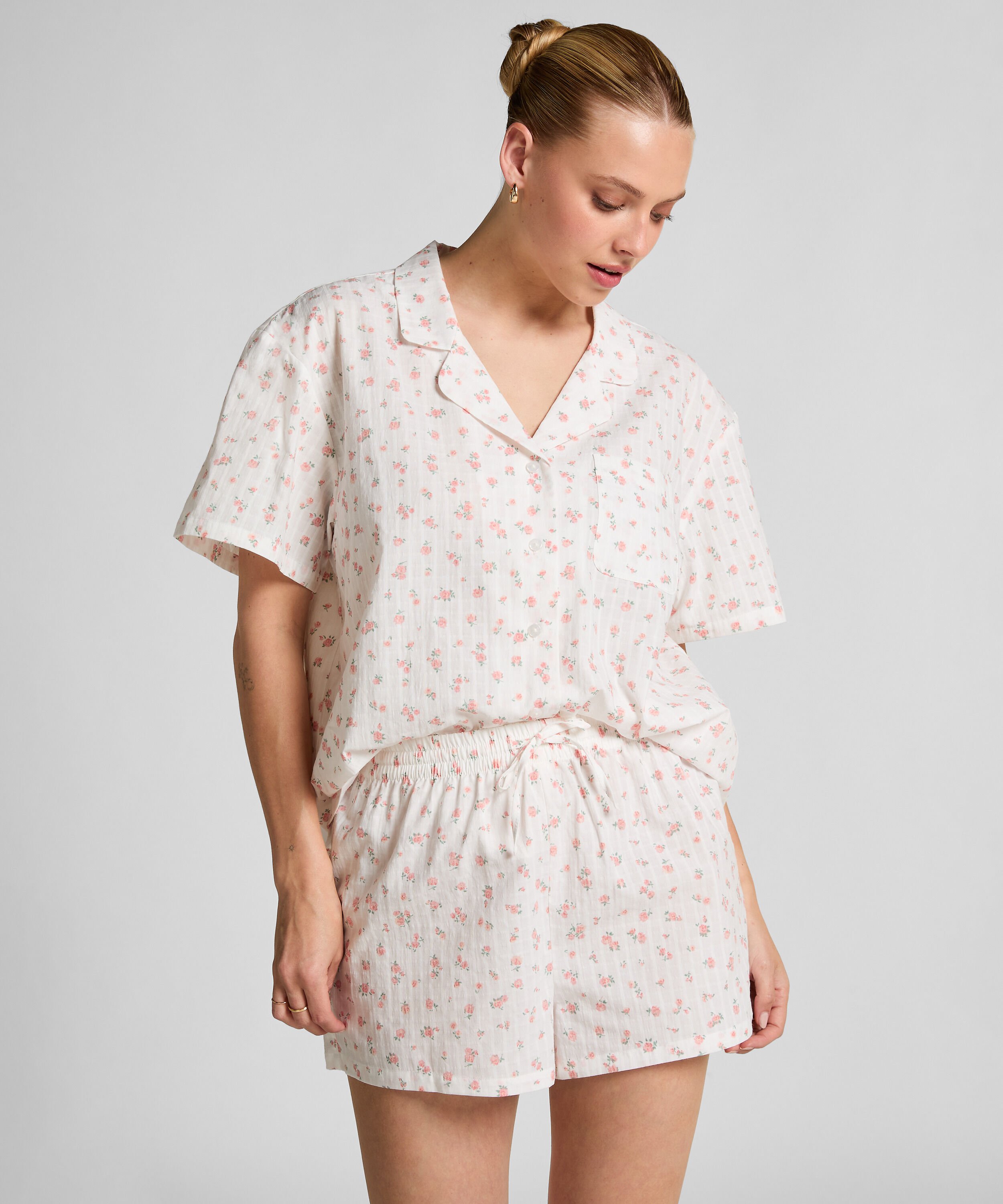 Gewebte Pyjama-Shorts, Weiß