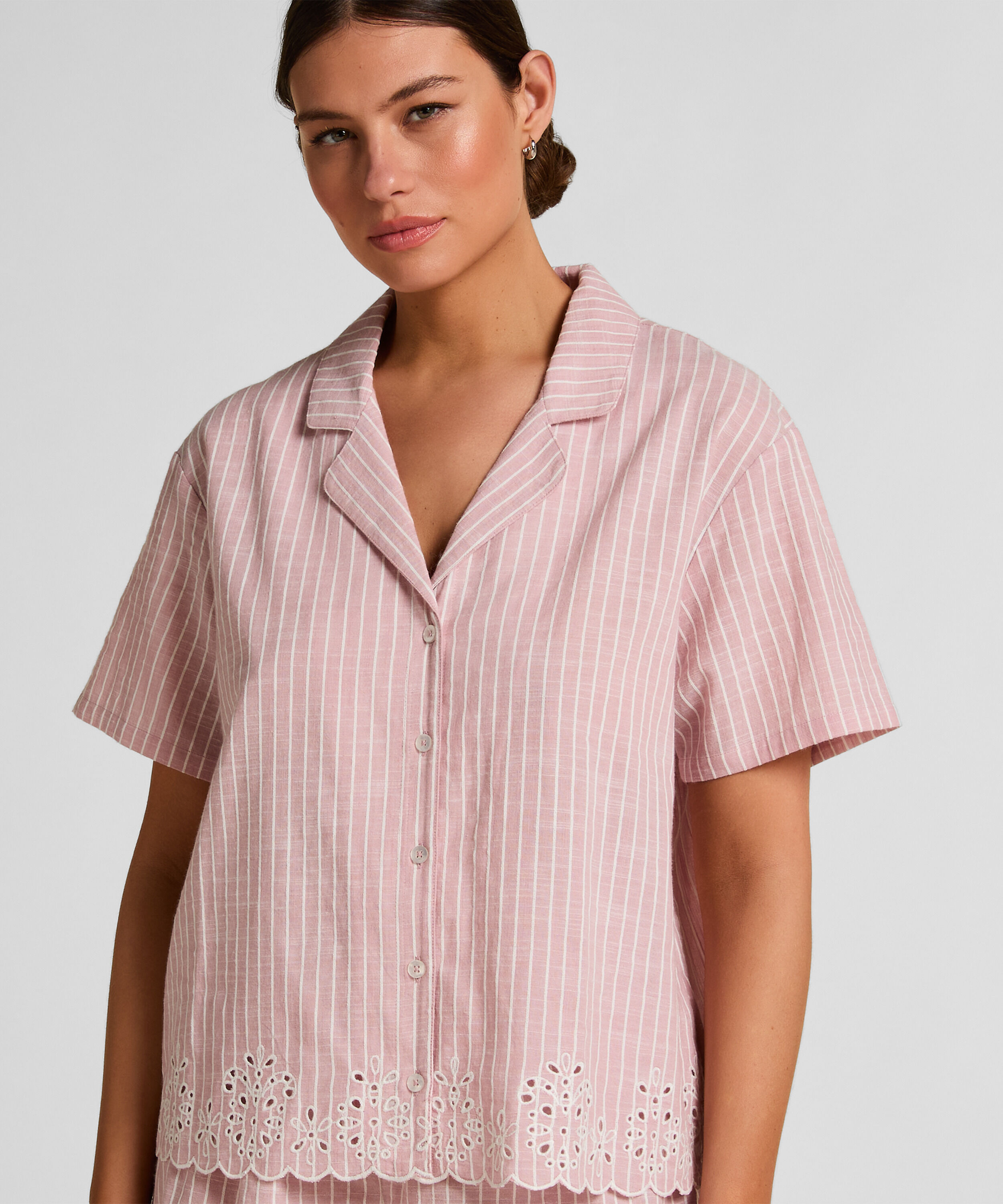 Gestreiftes Pyjama-Oberteil aus Baumwolle, Rose