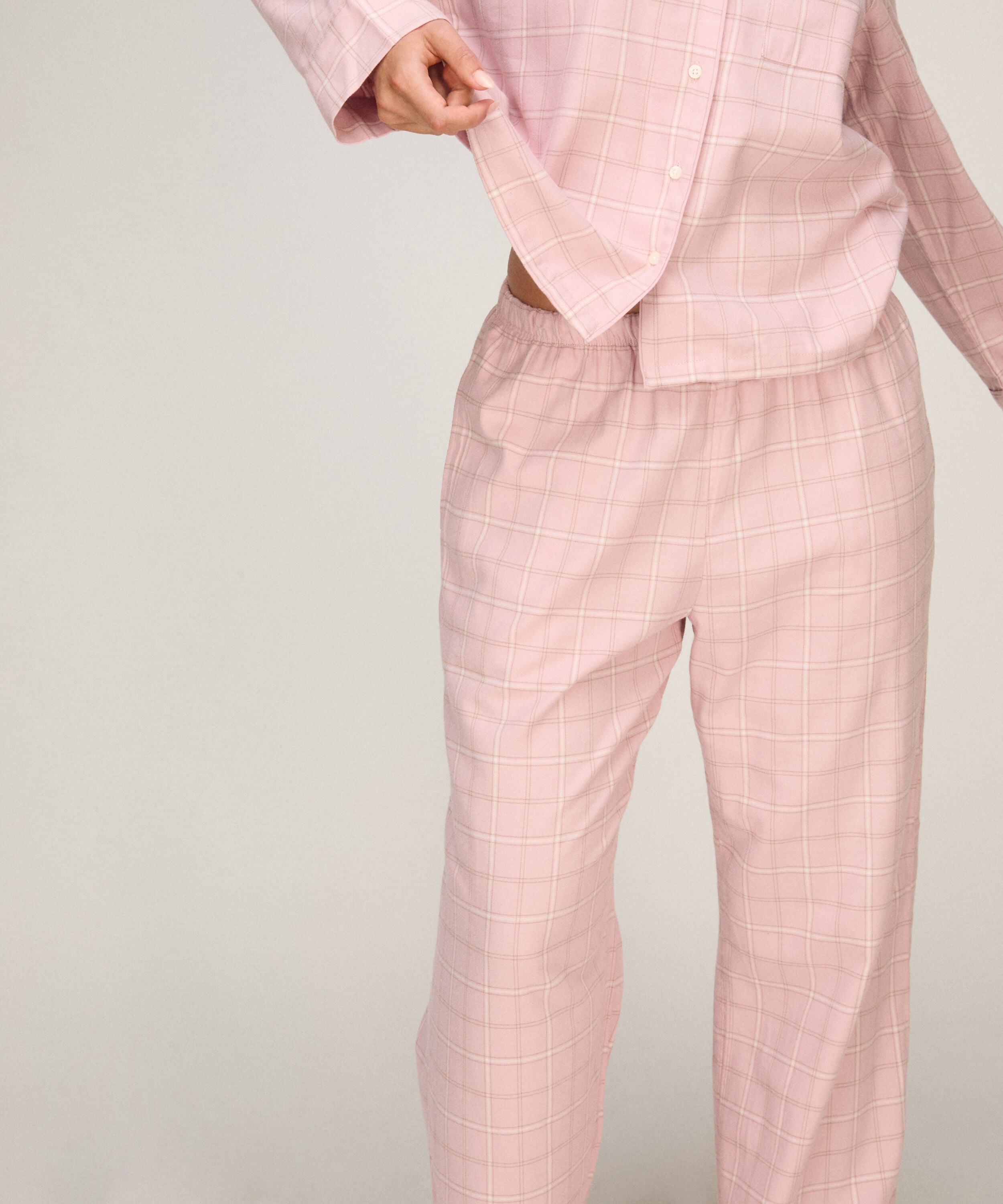 Karierte Pyjamahose, Rose