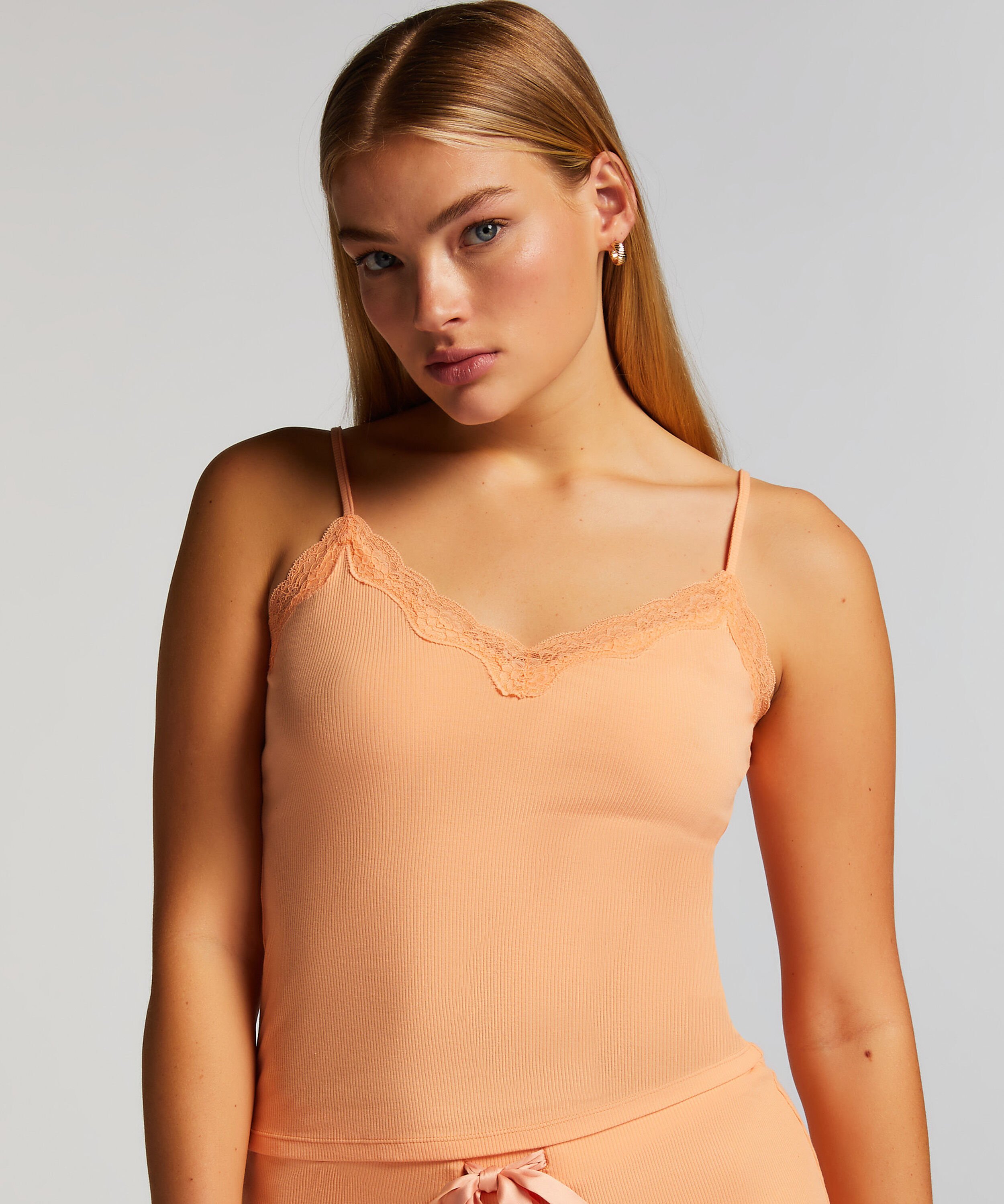 Top Cami Rib Lace, Rose