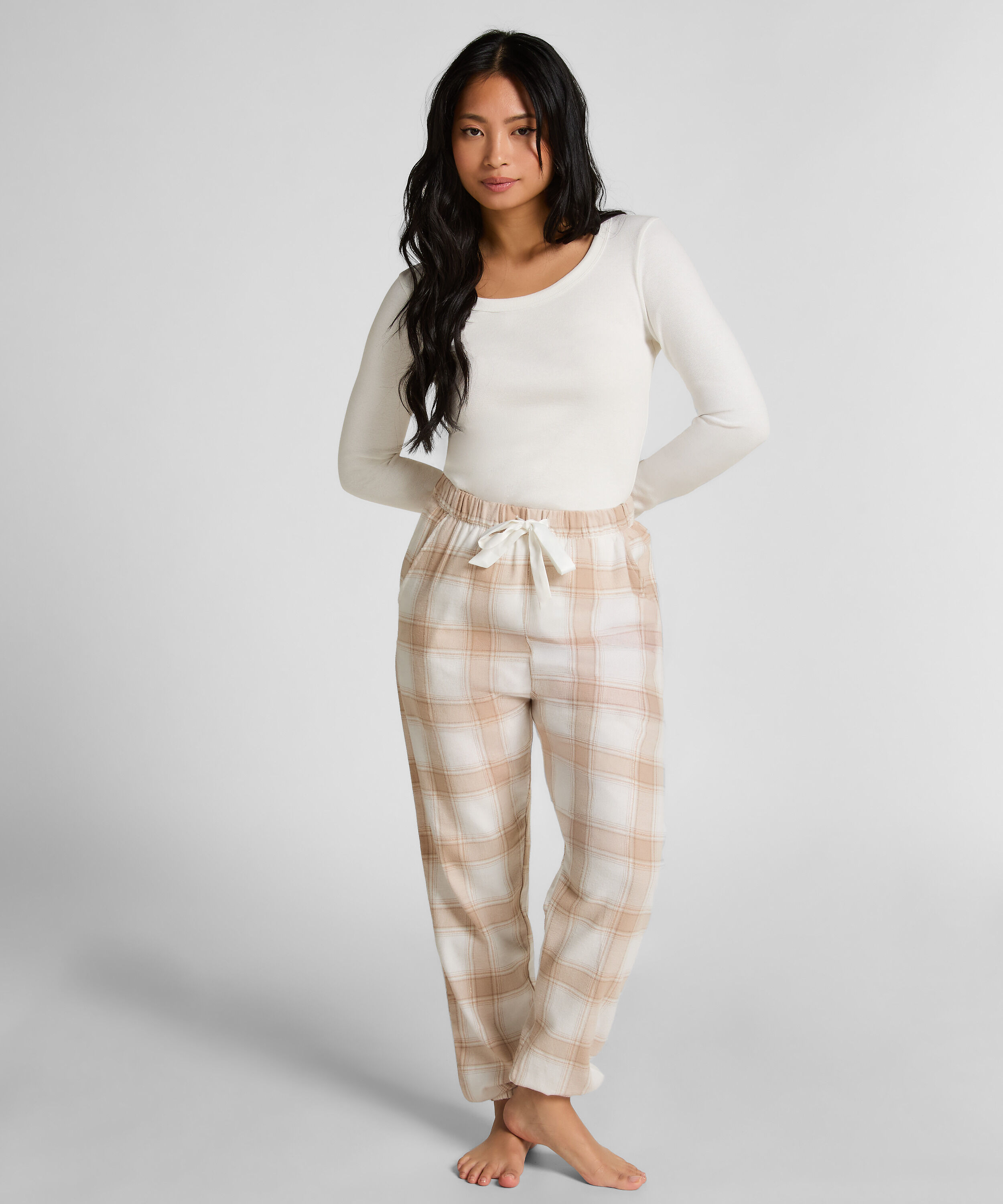 Pyjamahose aus Flanell, Beige Pyjamahose aus Flanell, Beige