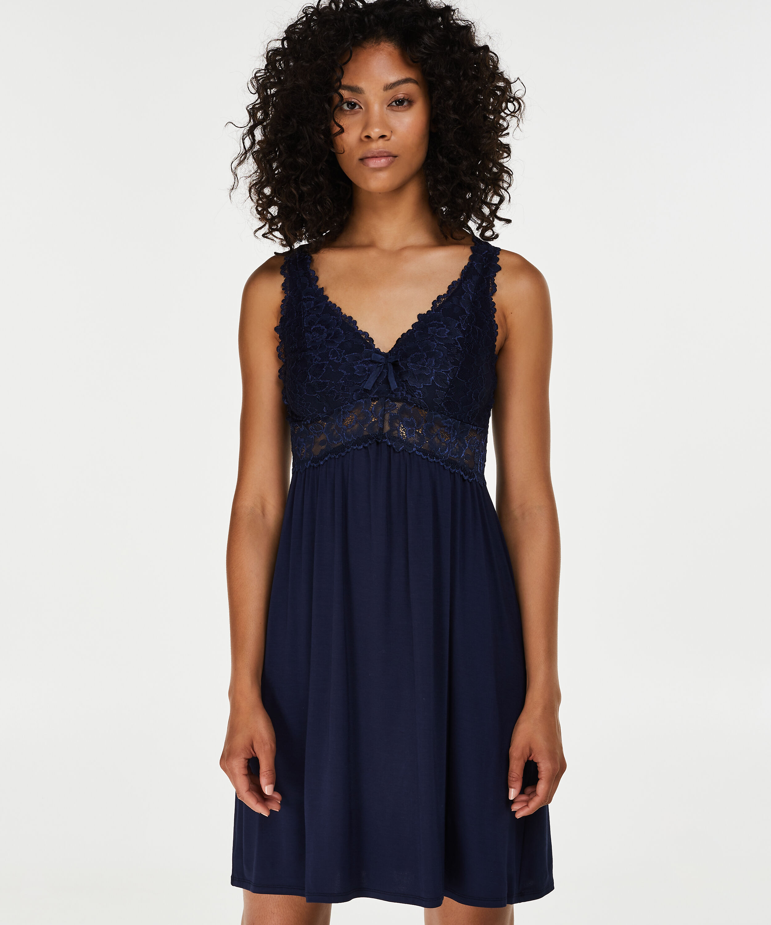 Slipdress Modal Lace, Blau