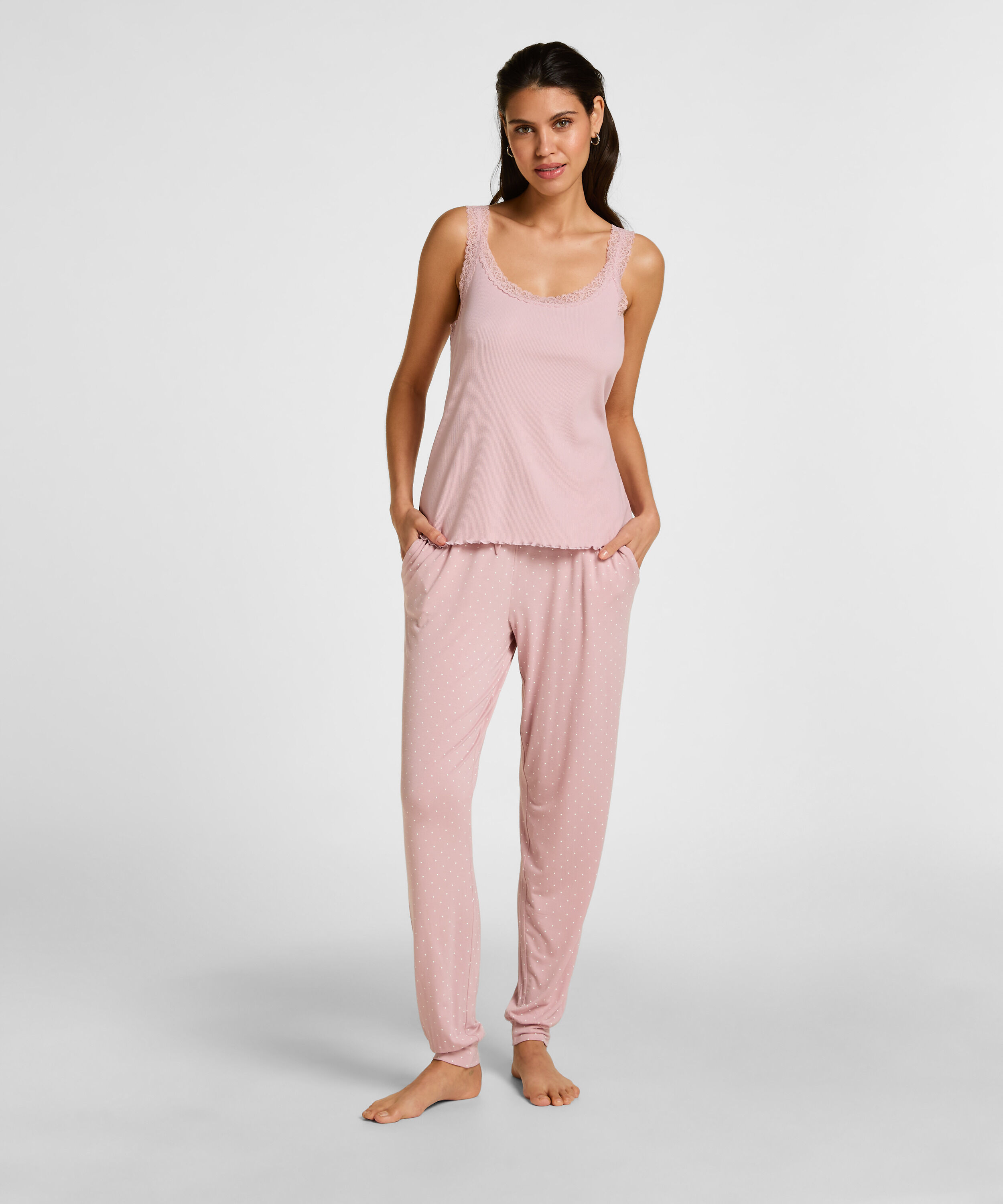 Rippjersey-Top mit Spitze