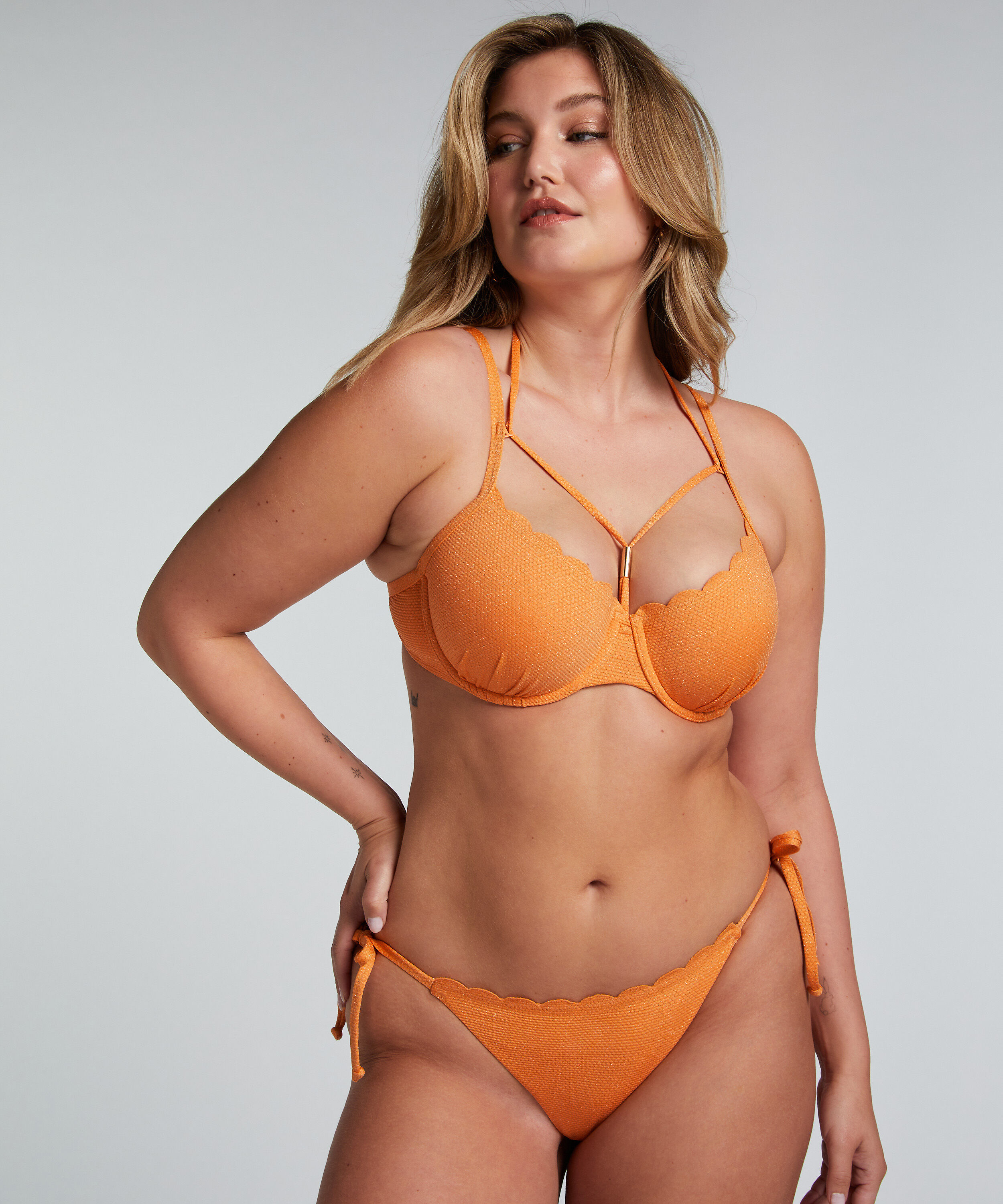 Bikini Slip Cheeky Tanga Scallop Lurex, Orange Bikini Slip Cheeky Tanga Scallop Lurex, Orange