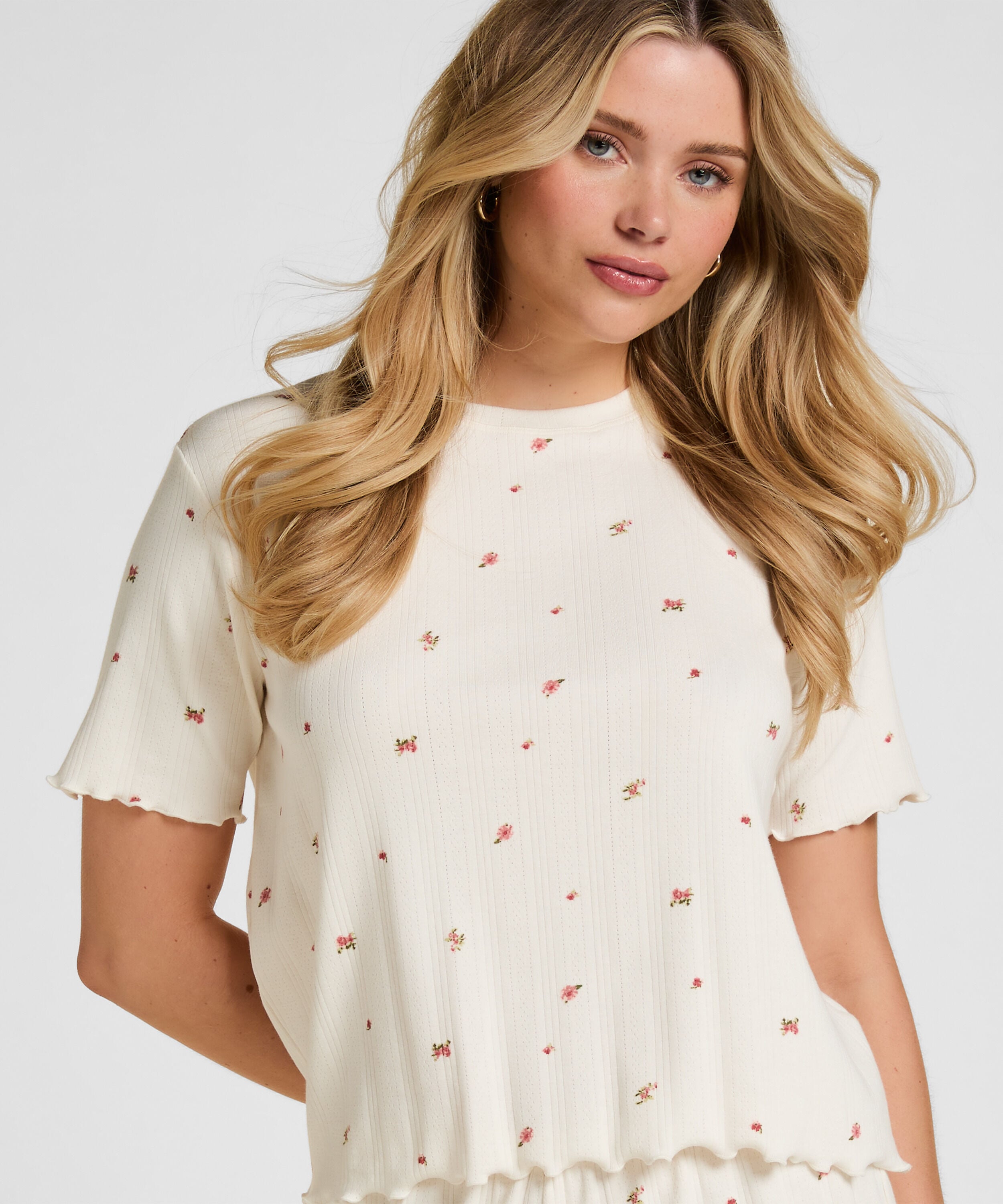 Pyjama Top Pointelle, Wei&szlig;