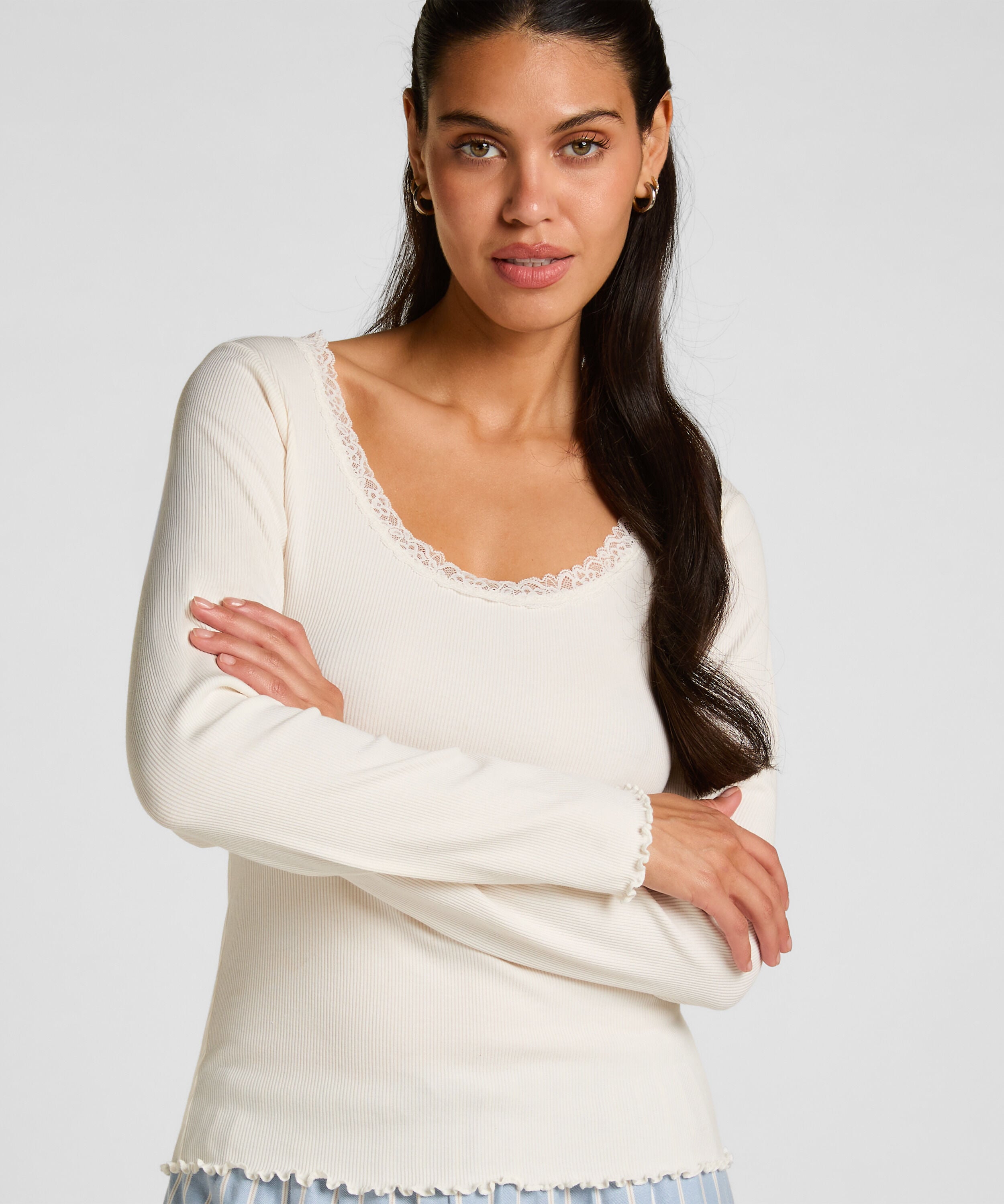 Jersey Top mit Spitze, Weiß