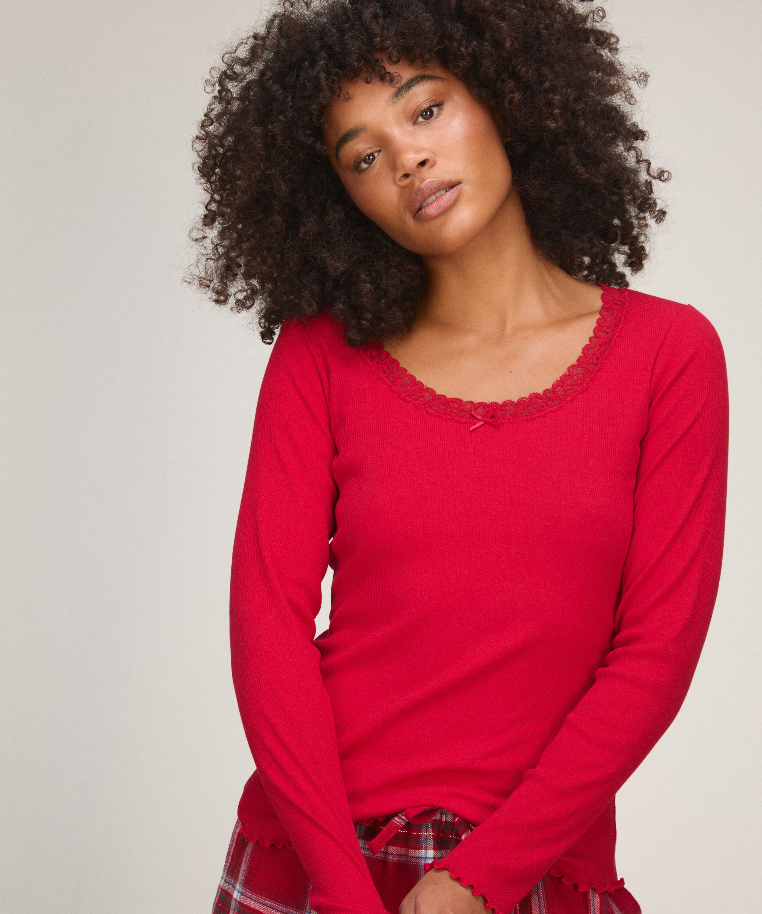 Jersey Top mit Spitze, Rot