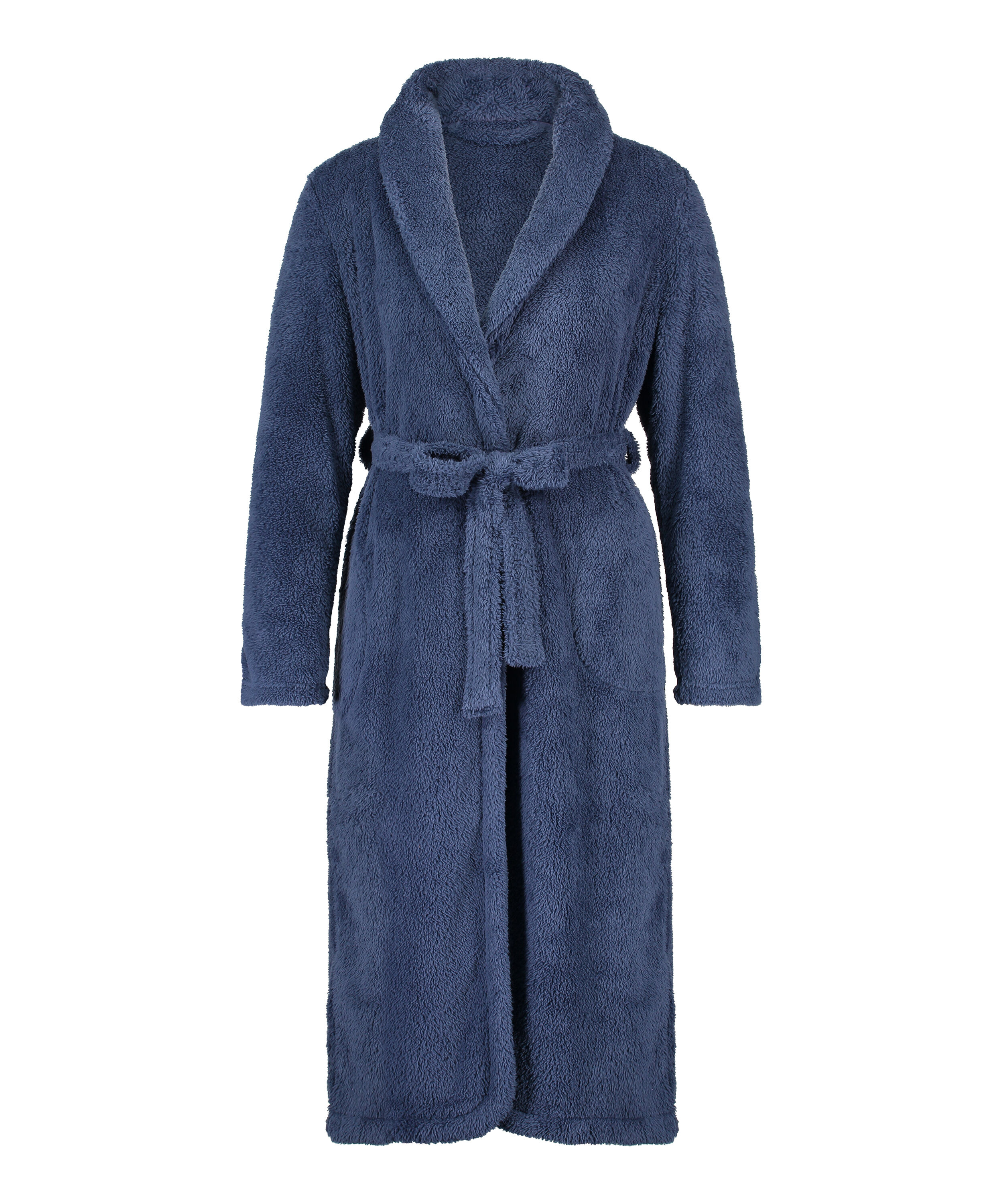 Fleece-Bademantel lang, Blau