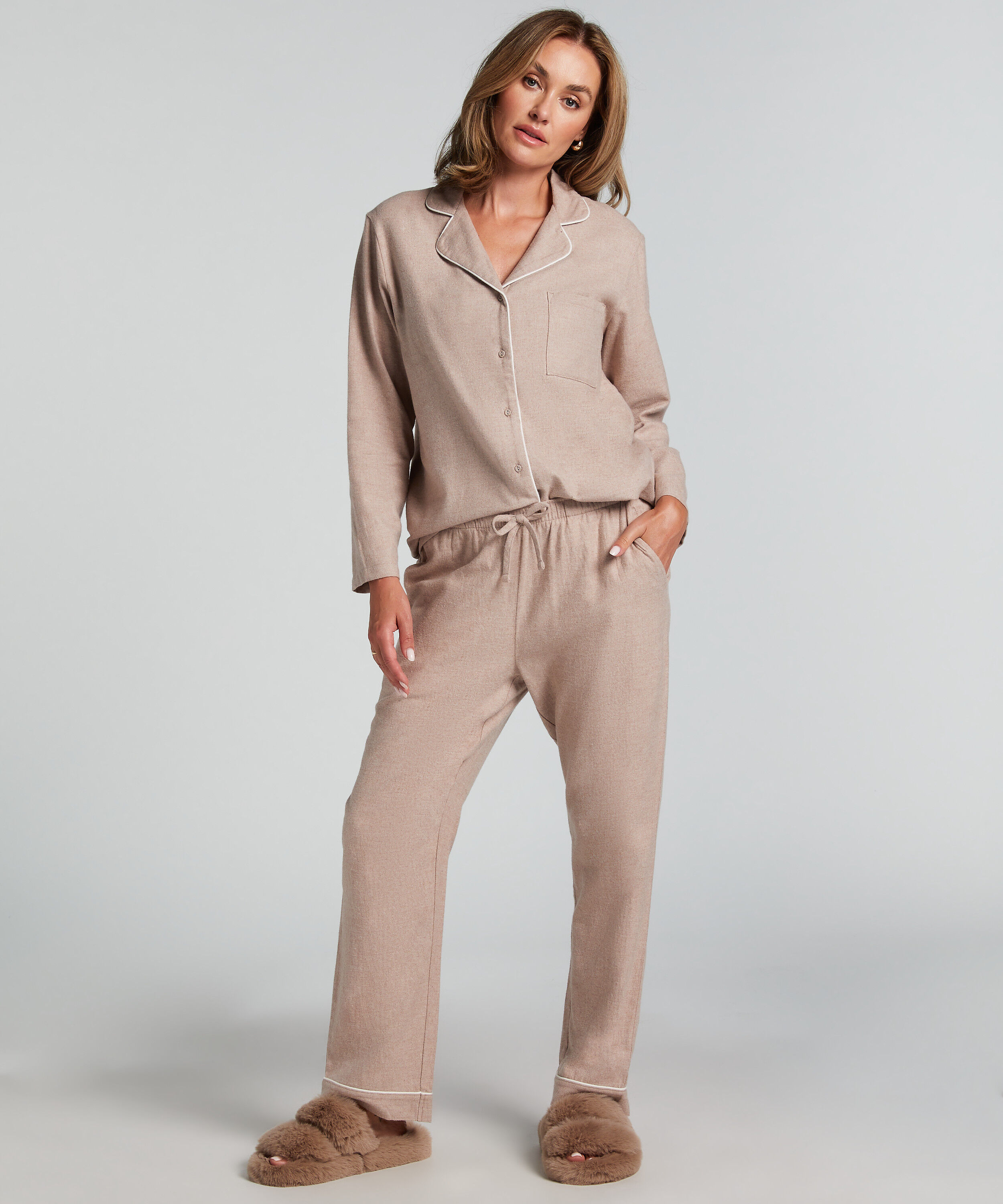 Pyjamahose aus Flanell, Beige