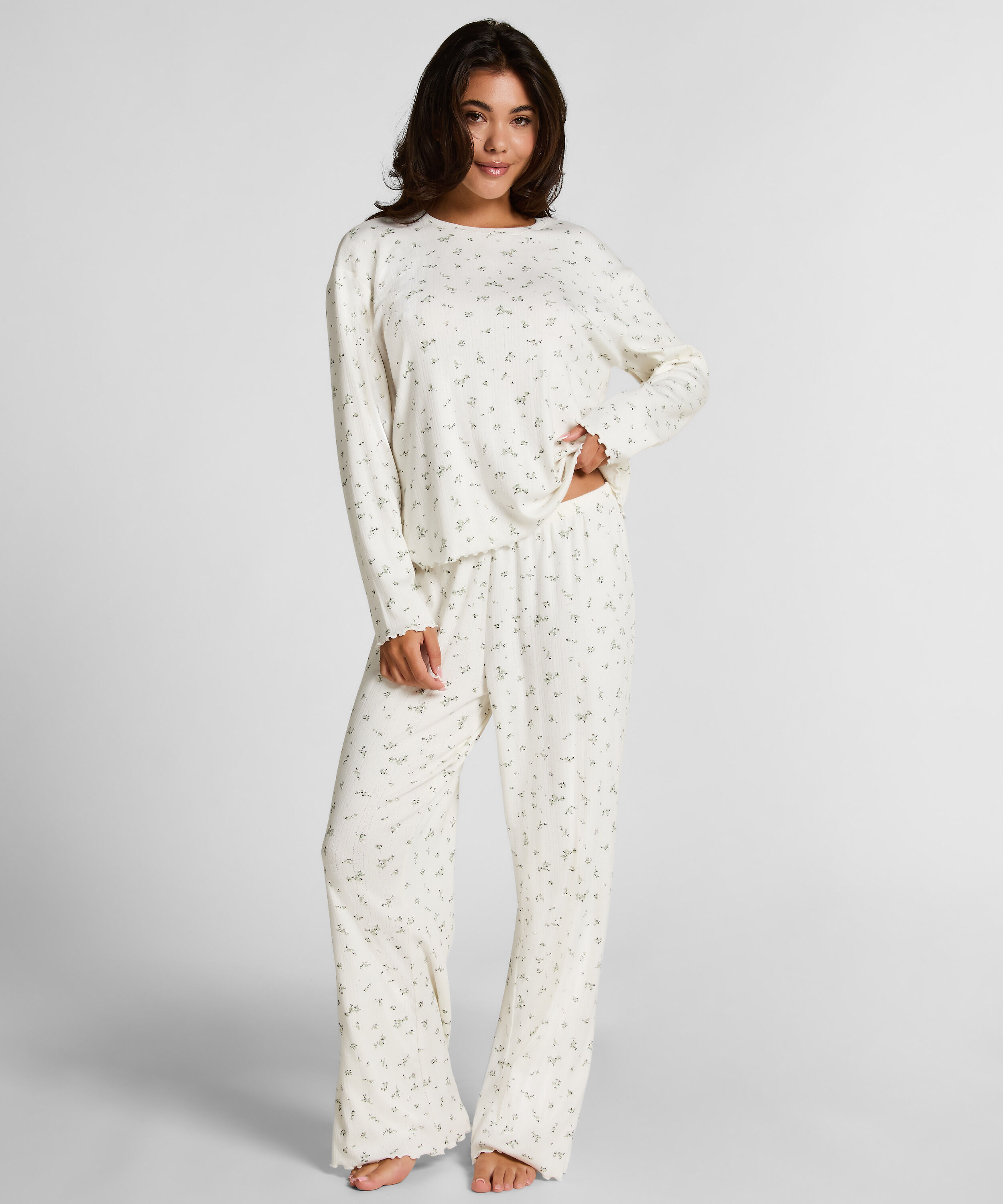 Pyjama Hose Loose Pointelle, Weiß