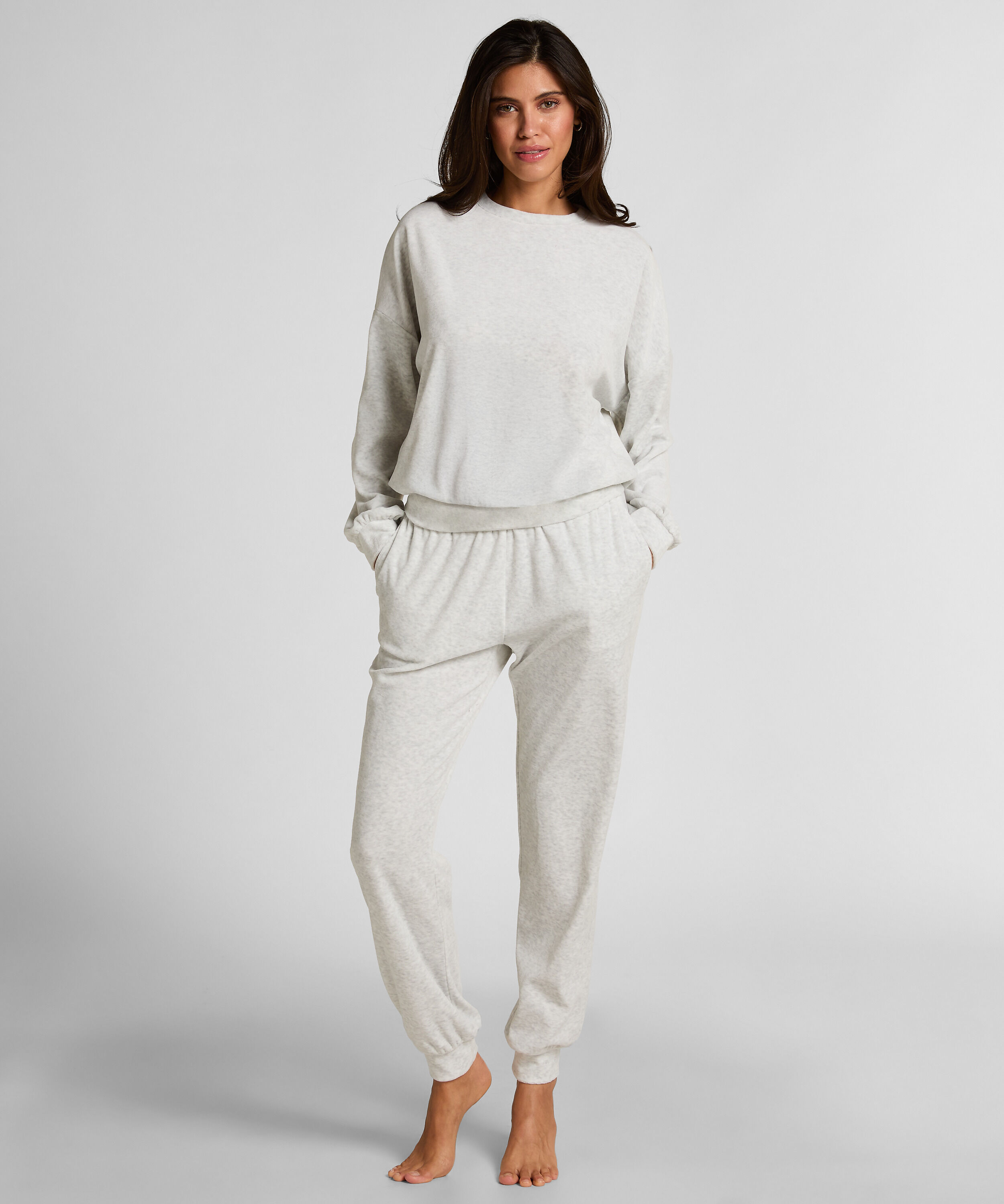 Velours-Jogginghose, Grau Velours-Jogginghose, Grau