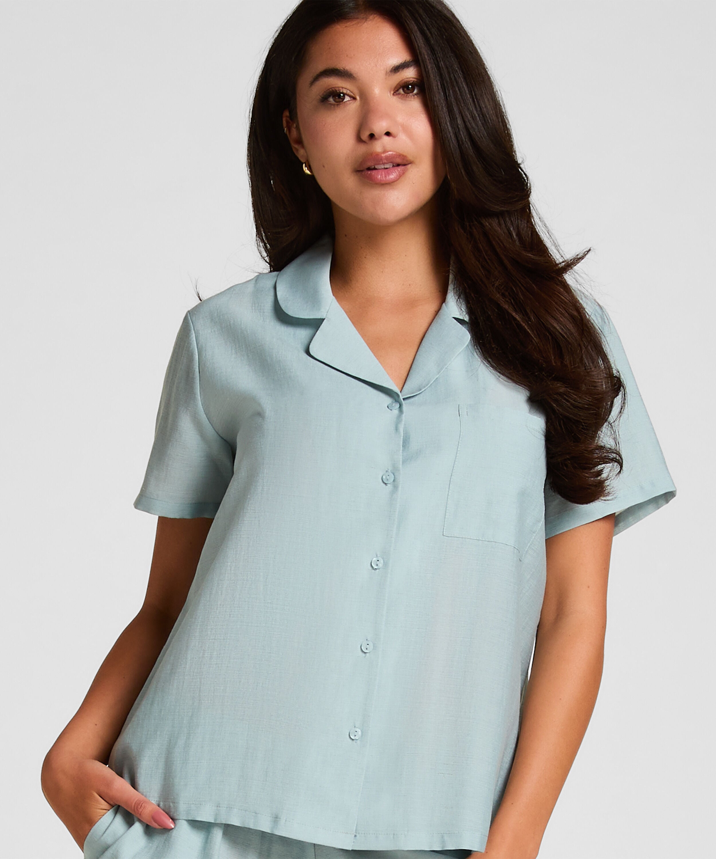Pyjama-Jacke Crinkled, Blau