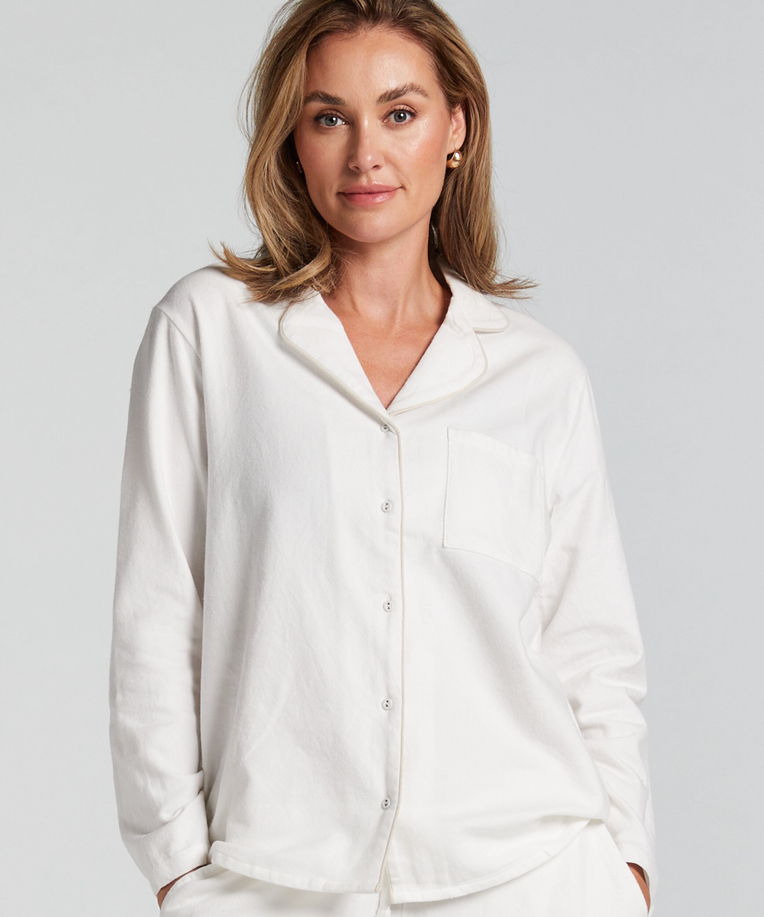 Pyjamatop Flanel Essentials, Weiß