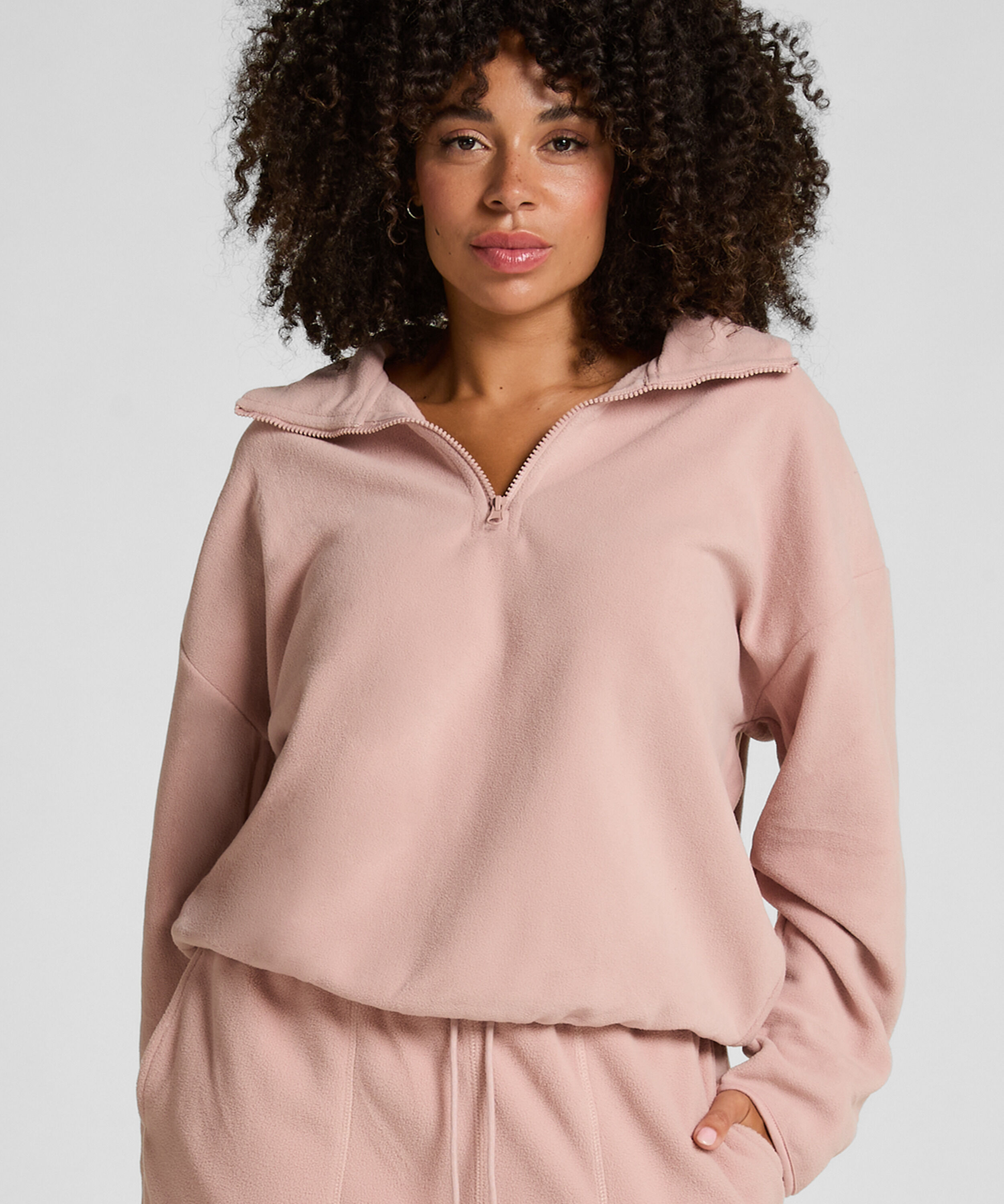 Sportliches Top aus Fleece mit halbem Reißverschluss, Rose