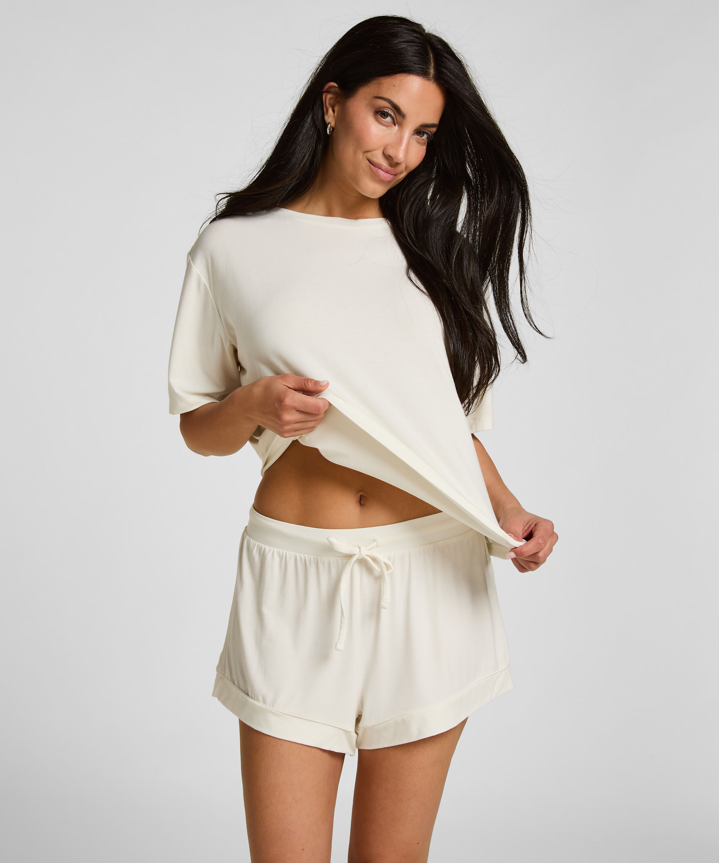 Pyjama Oberteil Jersey Kurzarm, Weiß