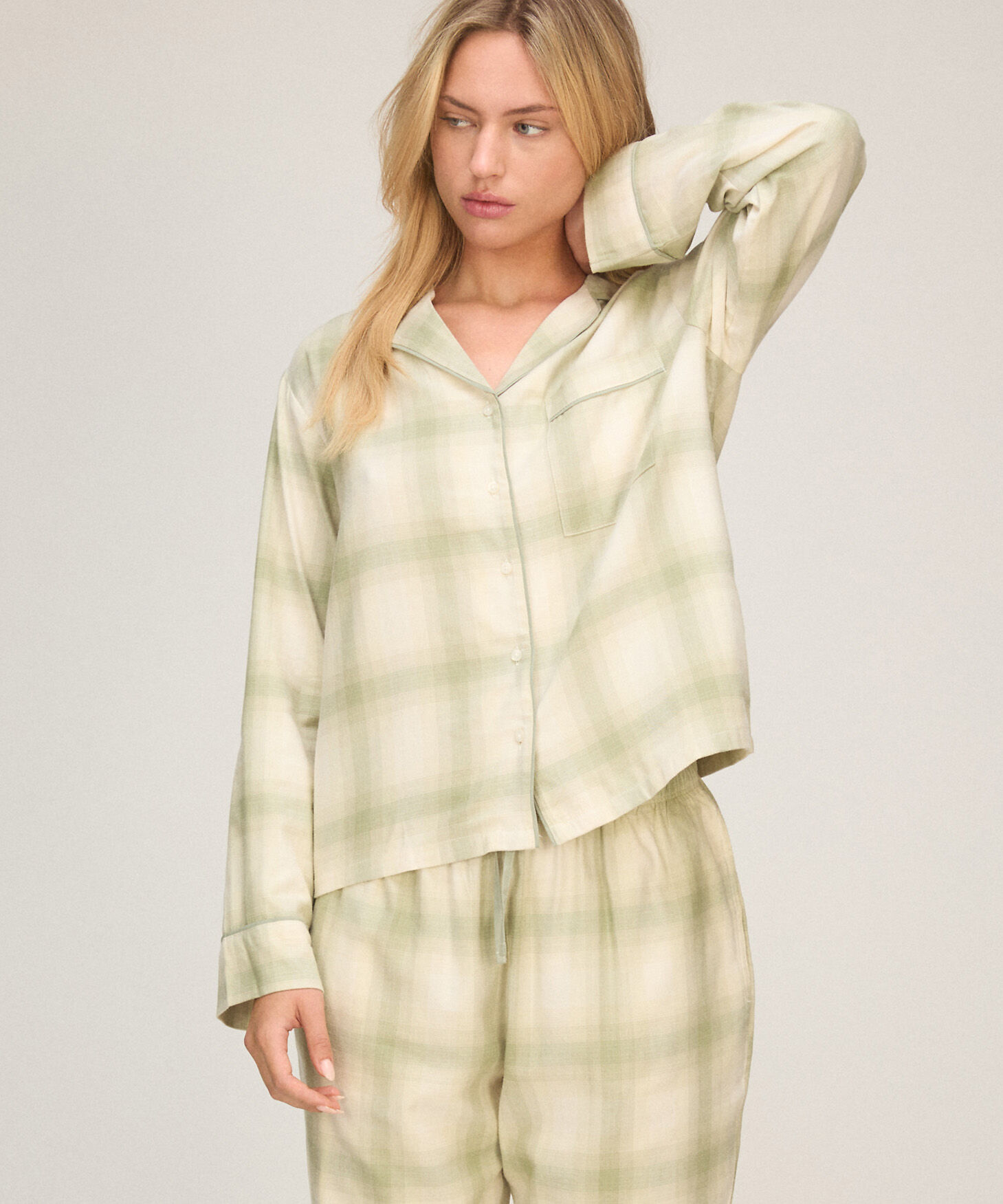 Pyjama-Jacke Longsleeve Woven, Grün