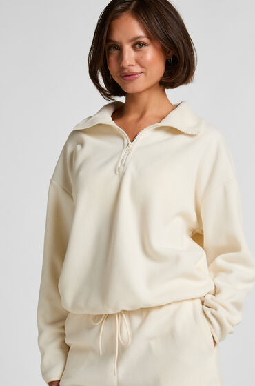 Hunkemöller Sportliches Top aus Fleece mit halbem Reißverschluss Weiß