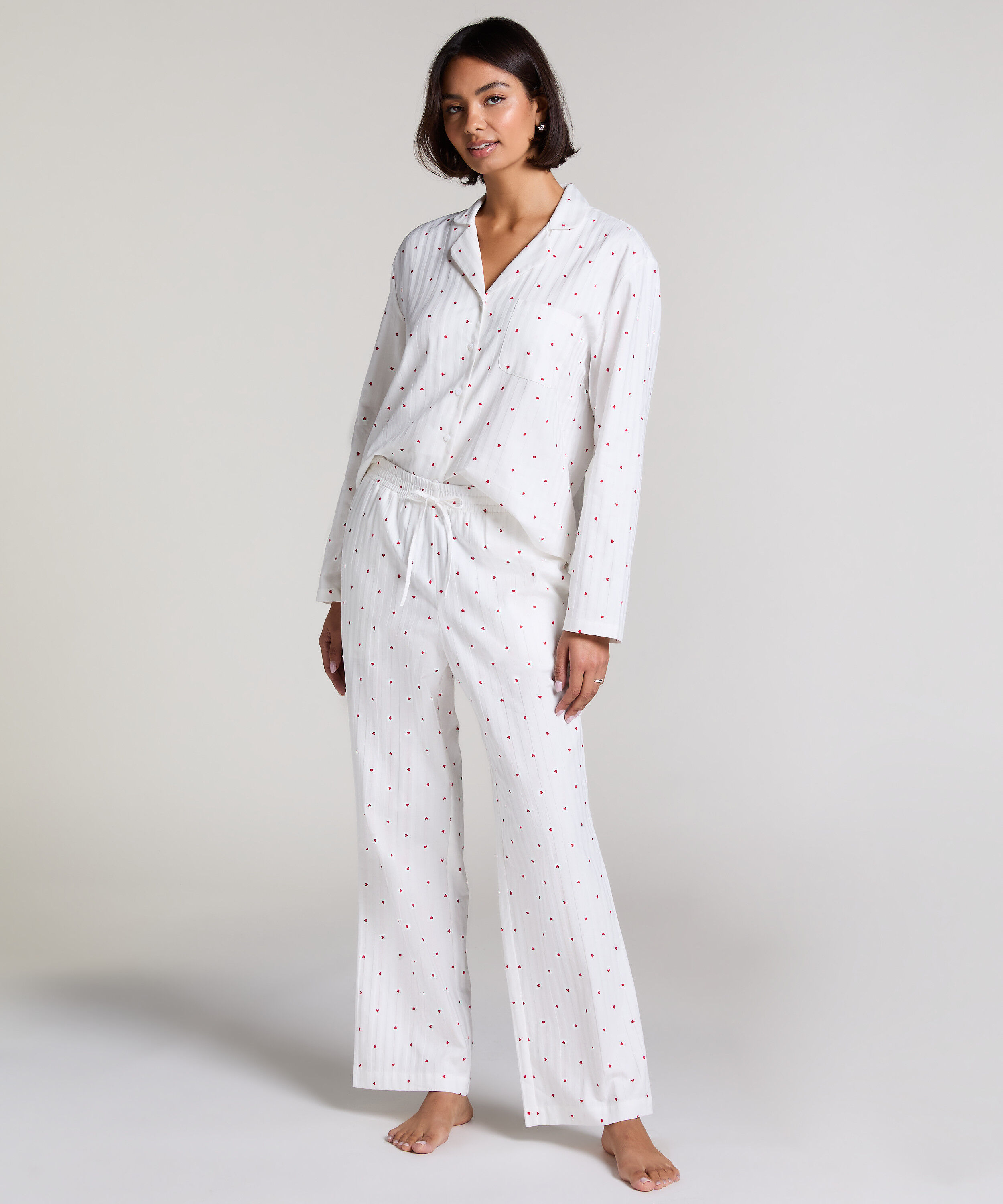 Jacquard Hearts Petite Pyjamahose, Weiß