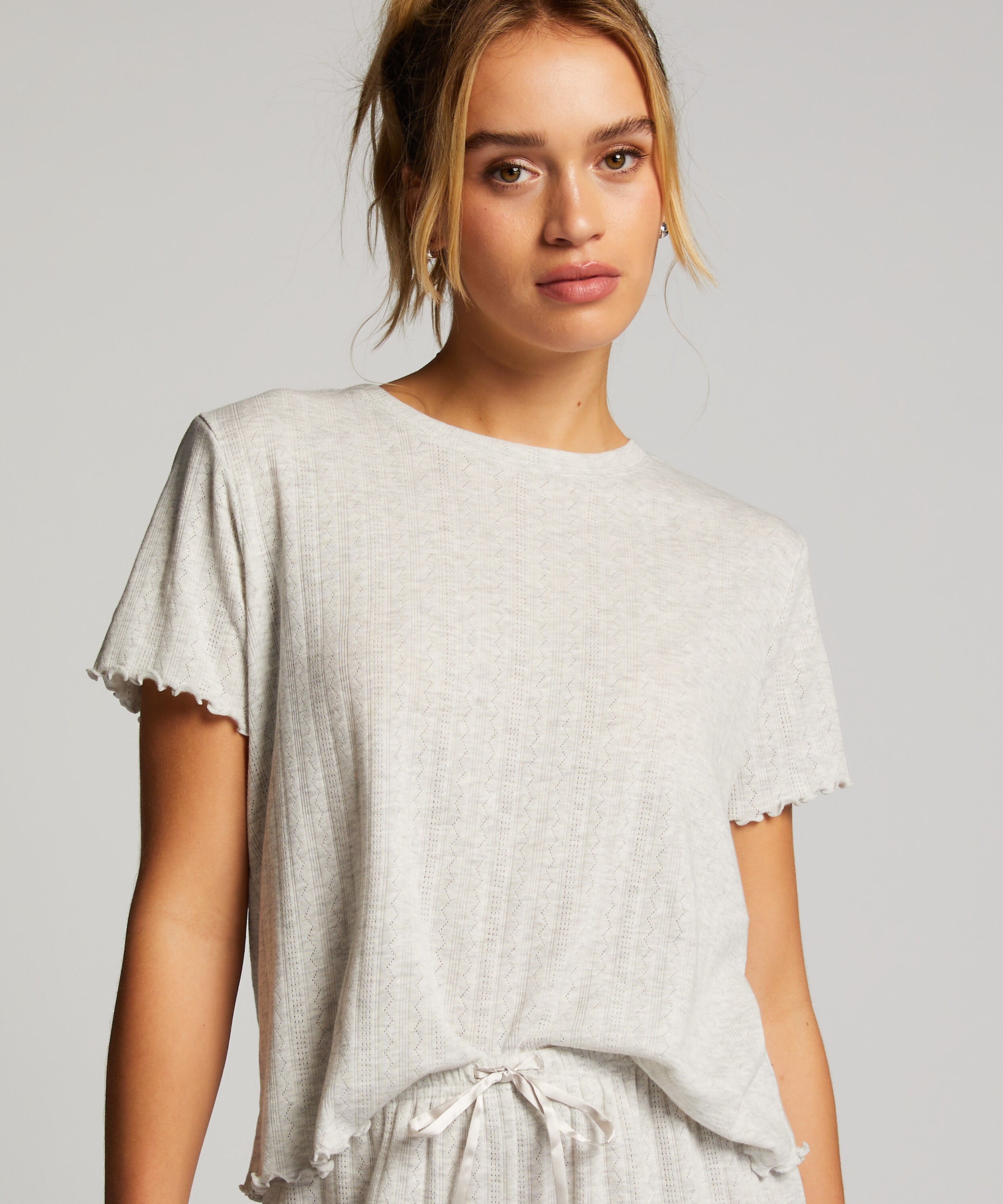 Kurzarm-Pyjamatop Loose Fit, Beige Kurzarm-Pyjamatop Loose Fit, Beige
