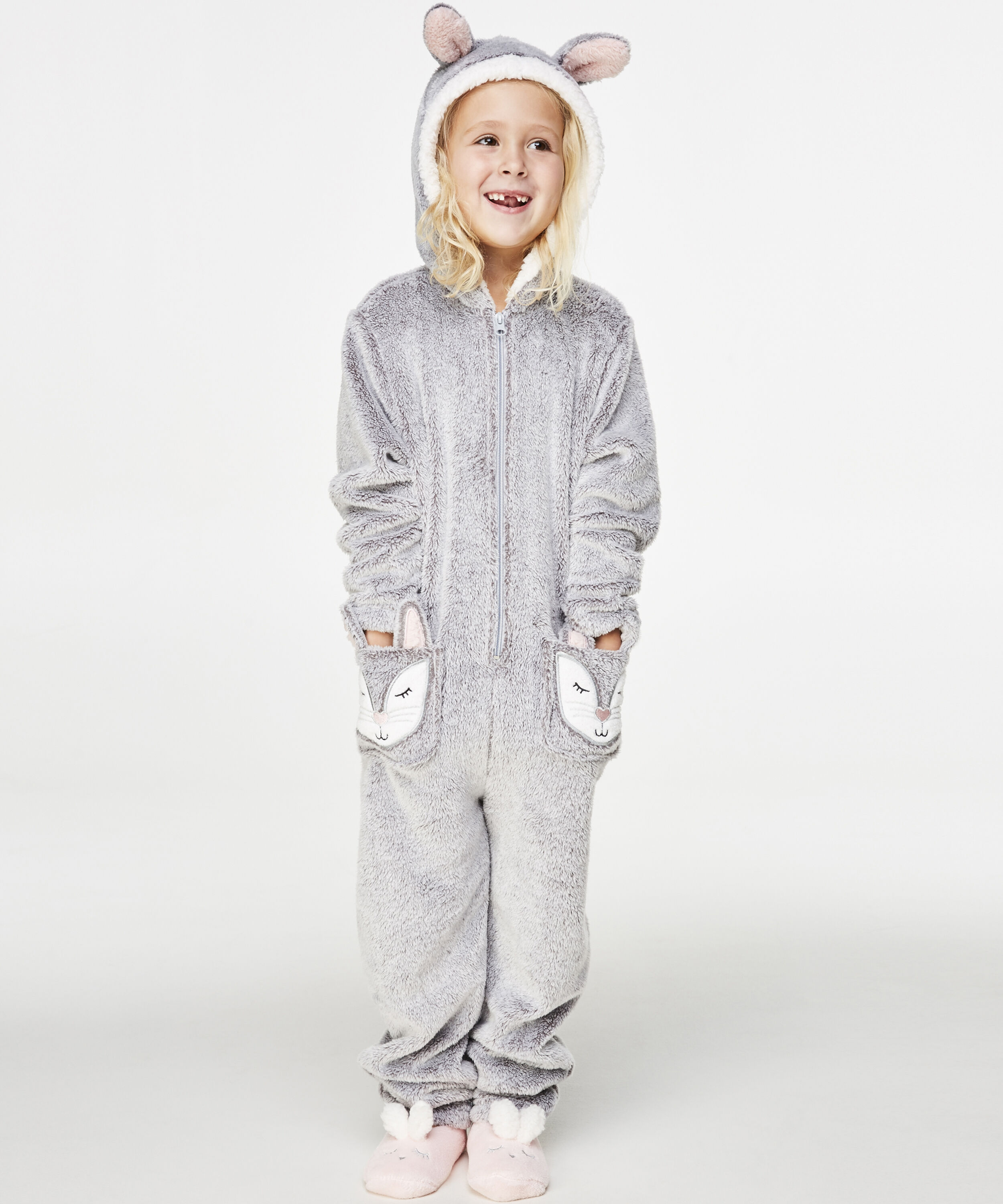 Fleece Onesie Kids, Grau
