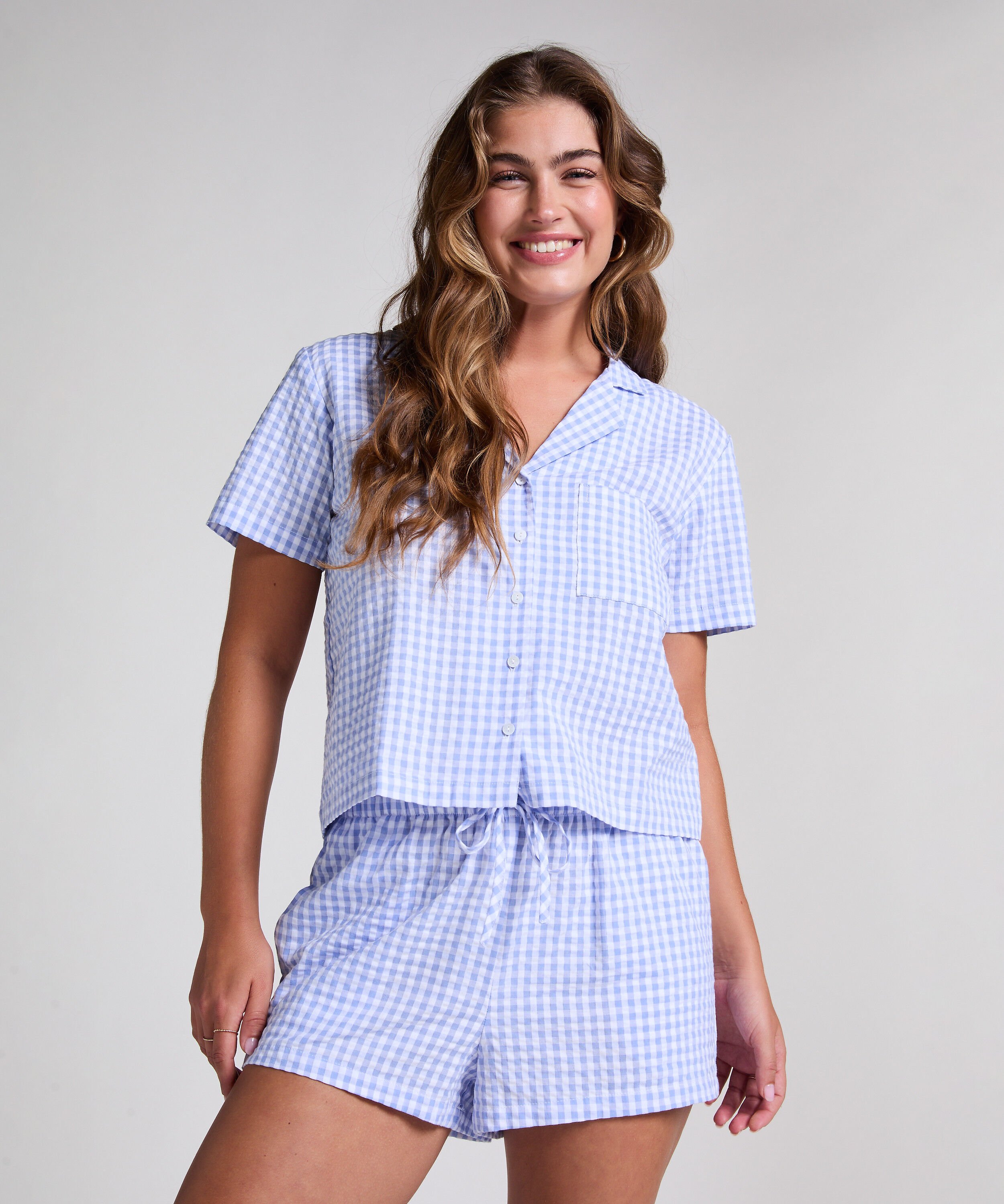 Shorts Seersucker, Blau