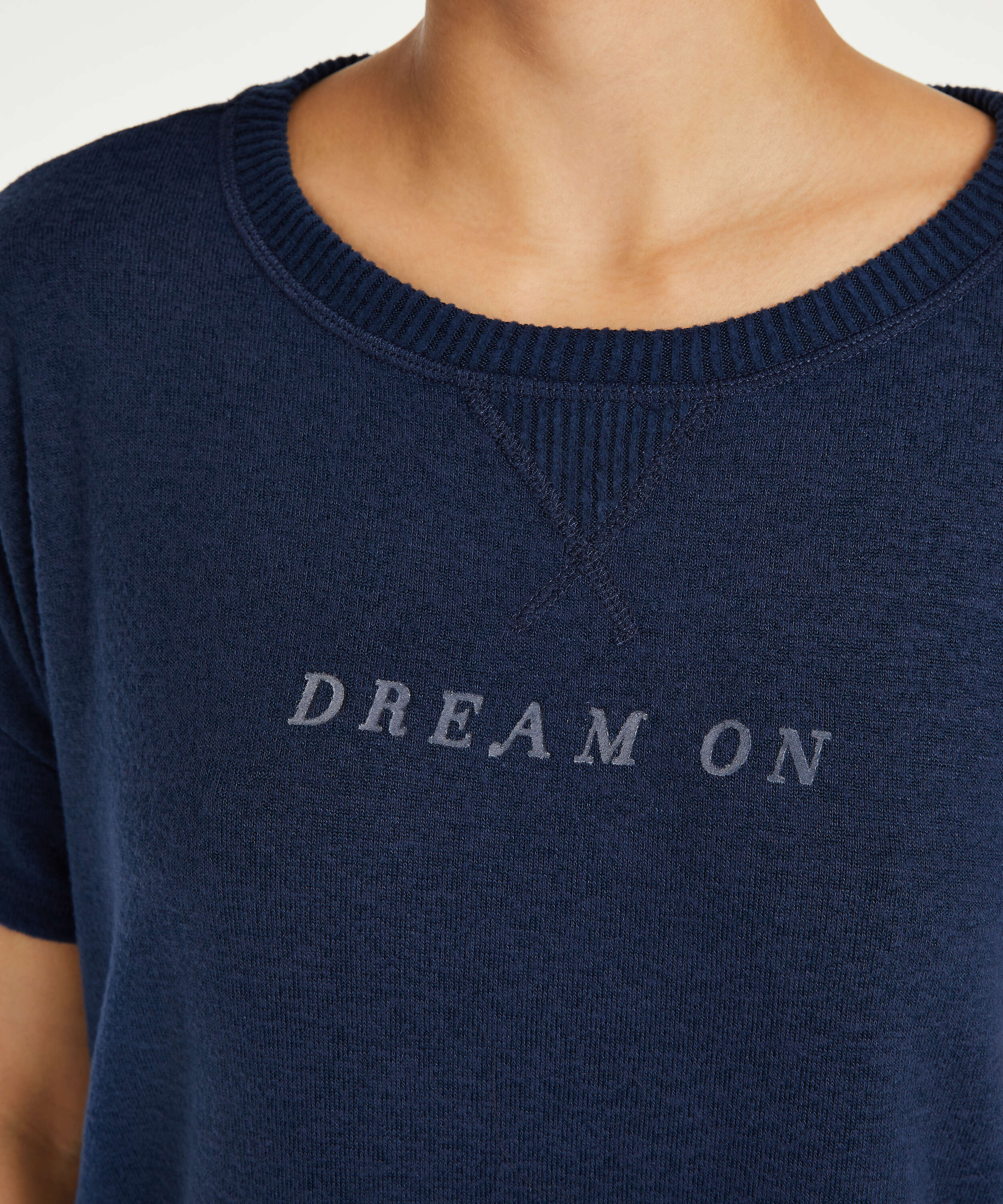 Pyjamatop kurz&auml;rmlig Brushed Jersey, Blau, main