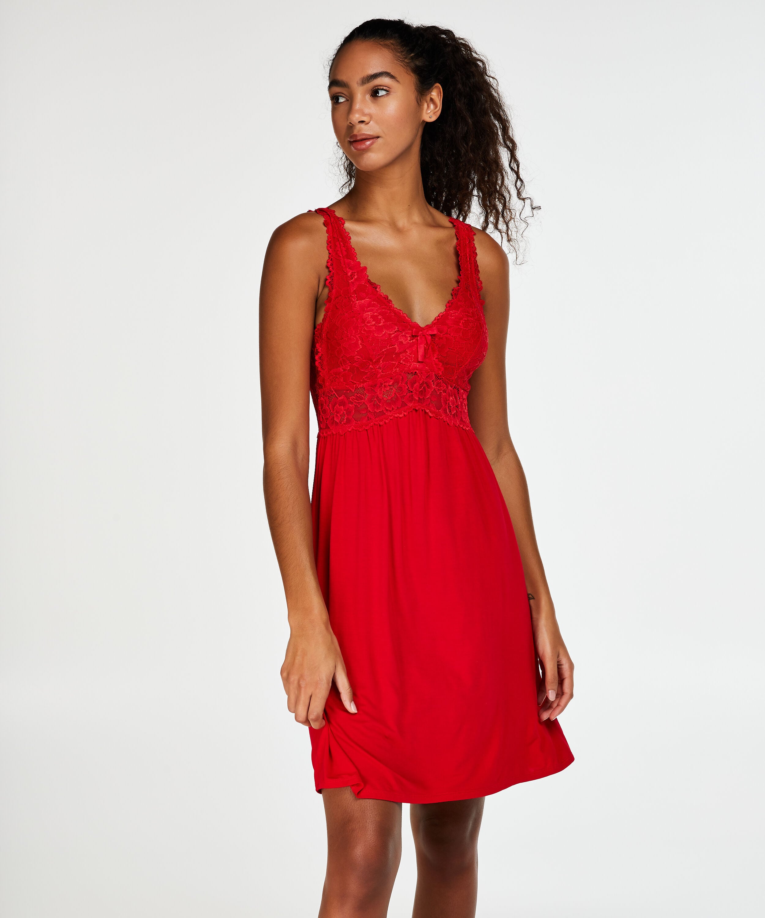 Slipdress Modal Lace, Rot