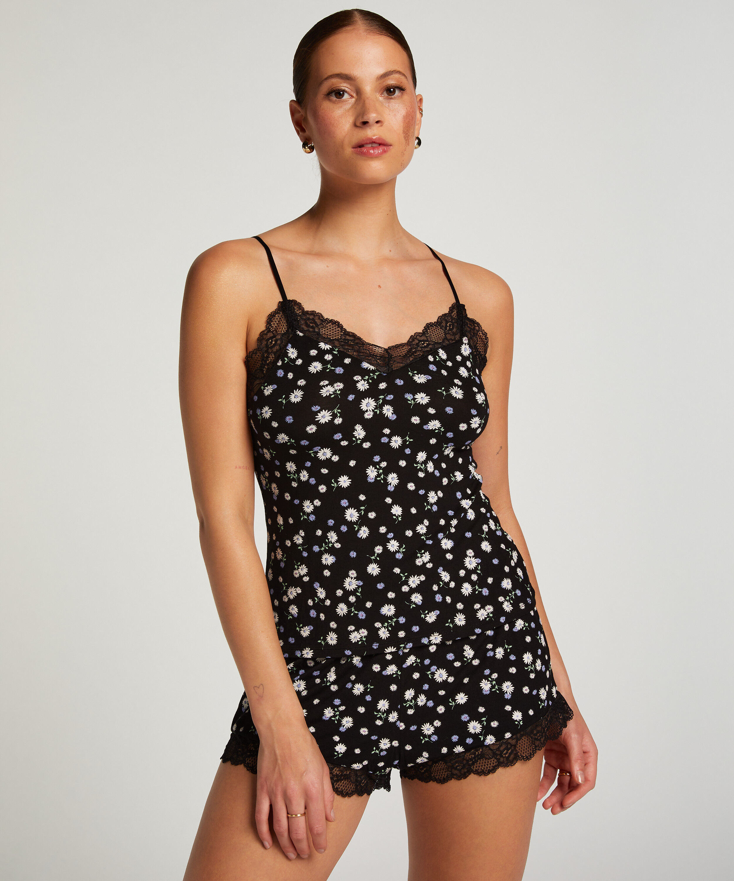 Kurzes Pyjama-Set Cami, Schwarz Kurzes Pyjama-Set Cami, Schwarz