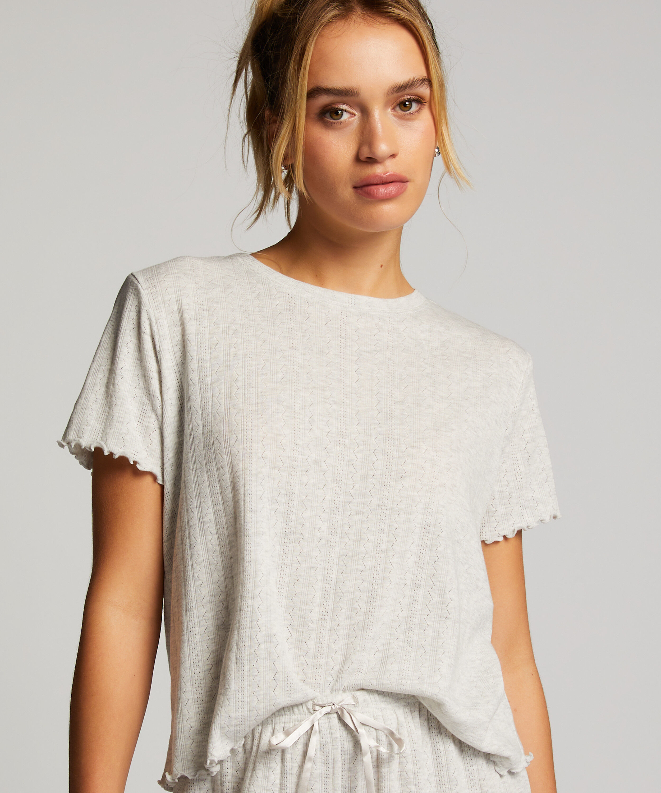 Kurzarm-Pyjamatop Loose Fit, Beige