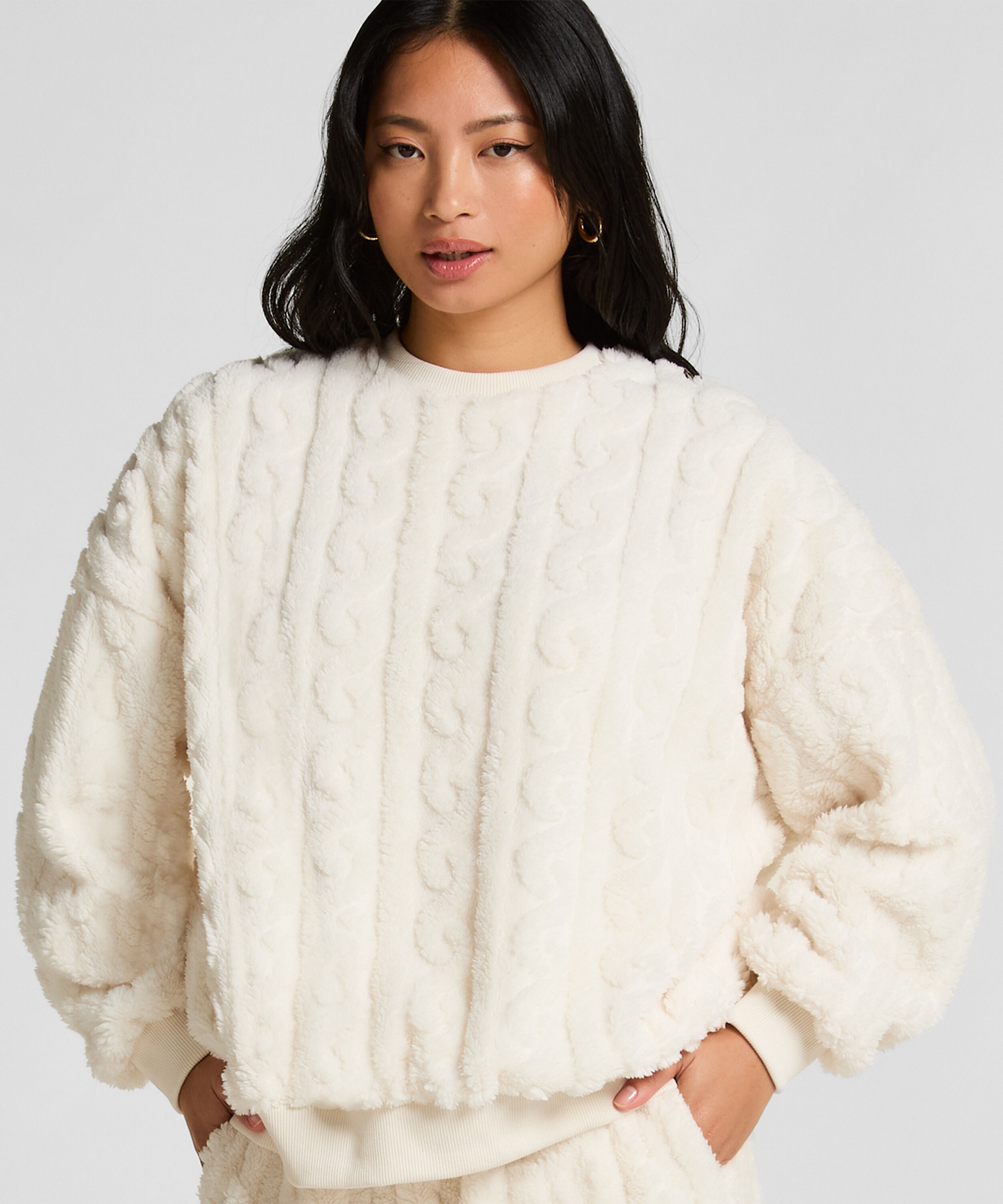 Top Cable Fleece, Weiß Top Cable Fleece, Weiß