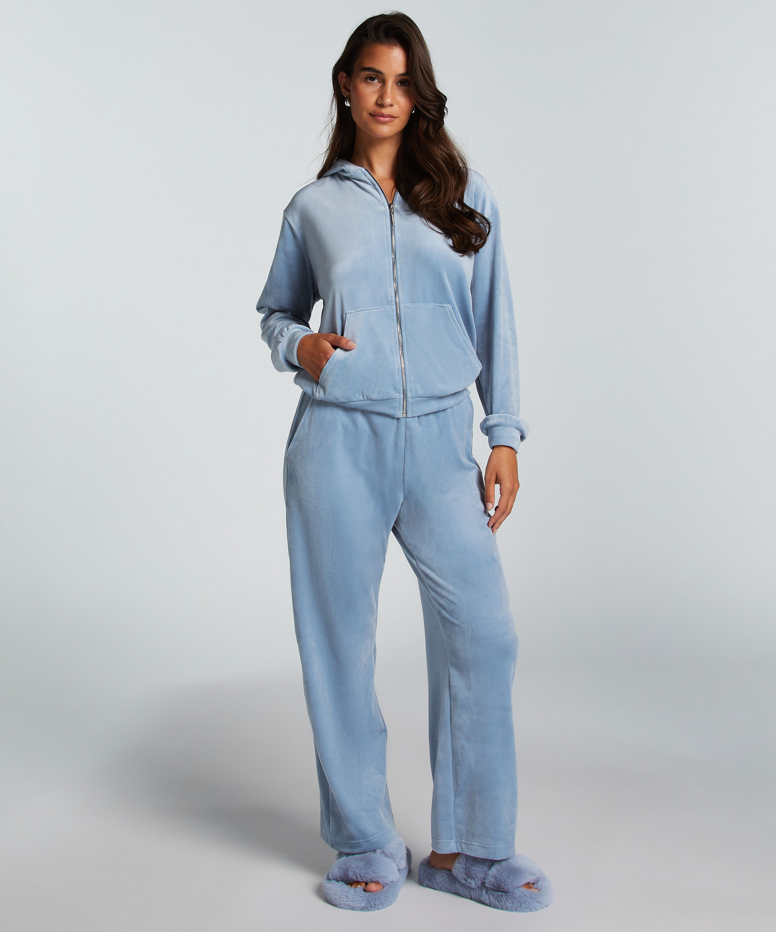 Pyjamahose aus Samt, Blau