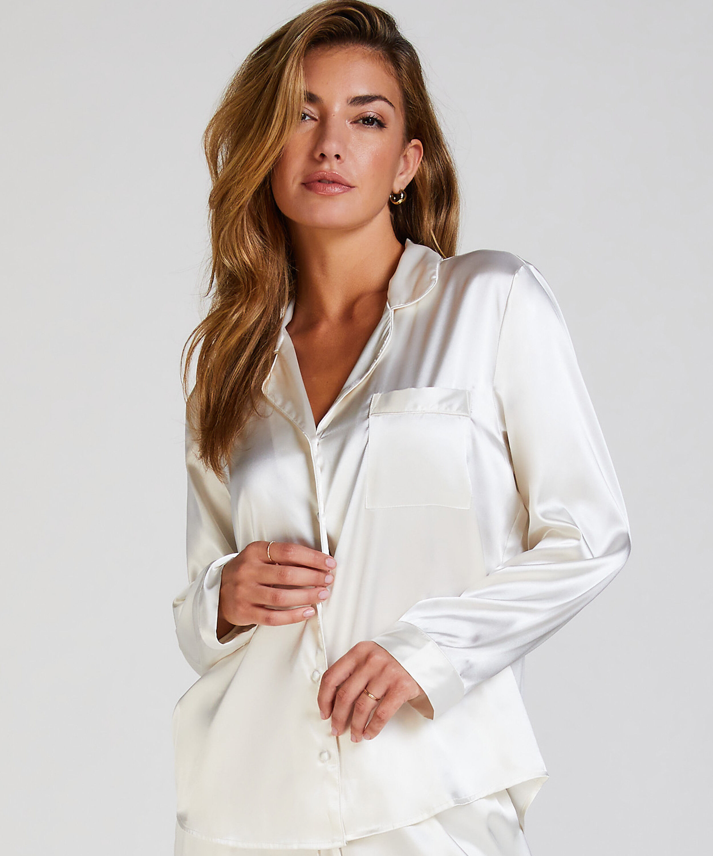 Langarmjacke Satin, Weiß