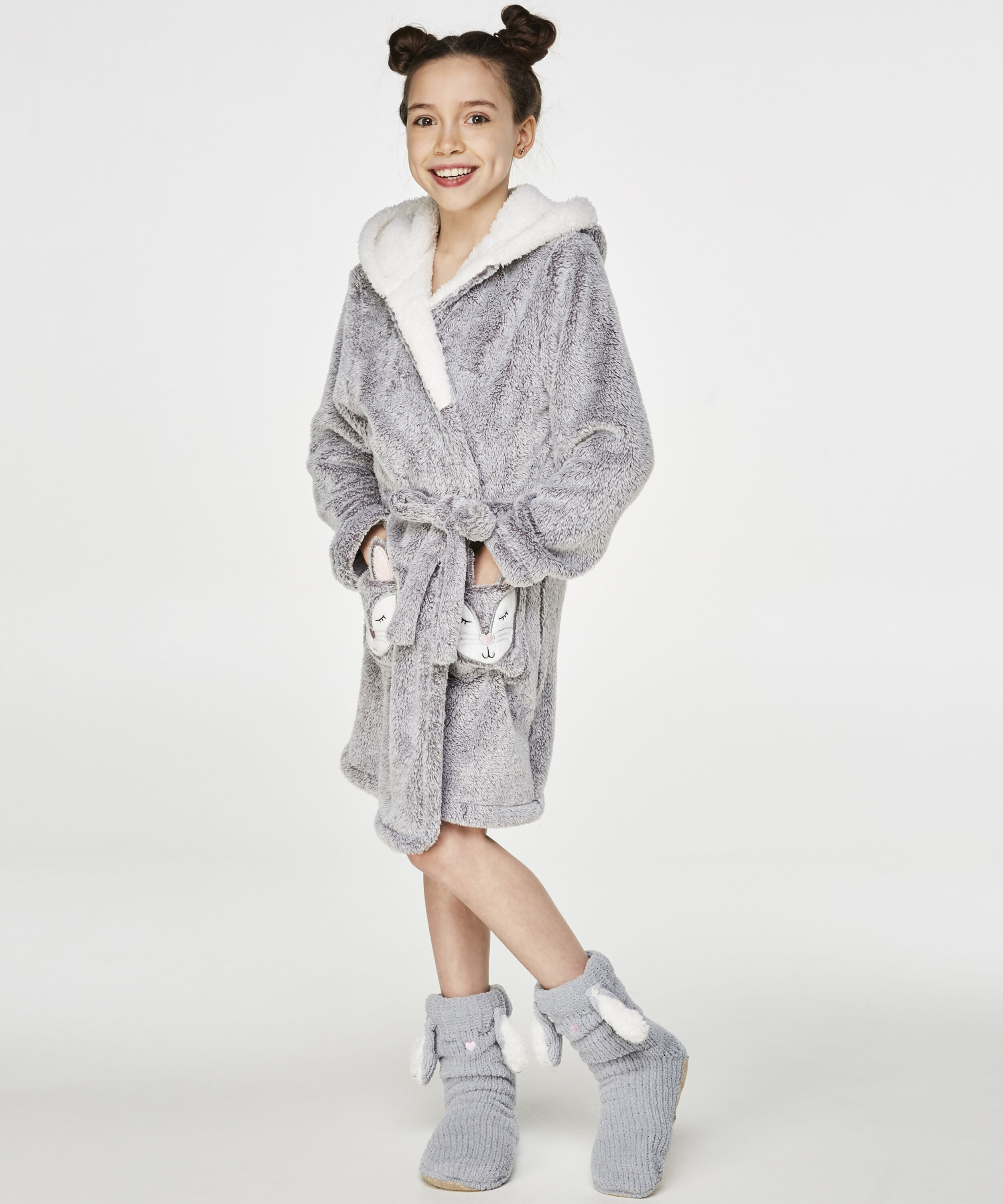Bademantel Fleece Teens, Grau