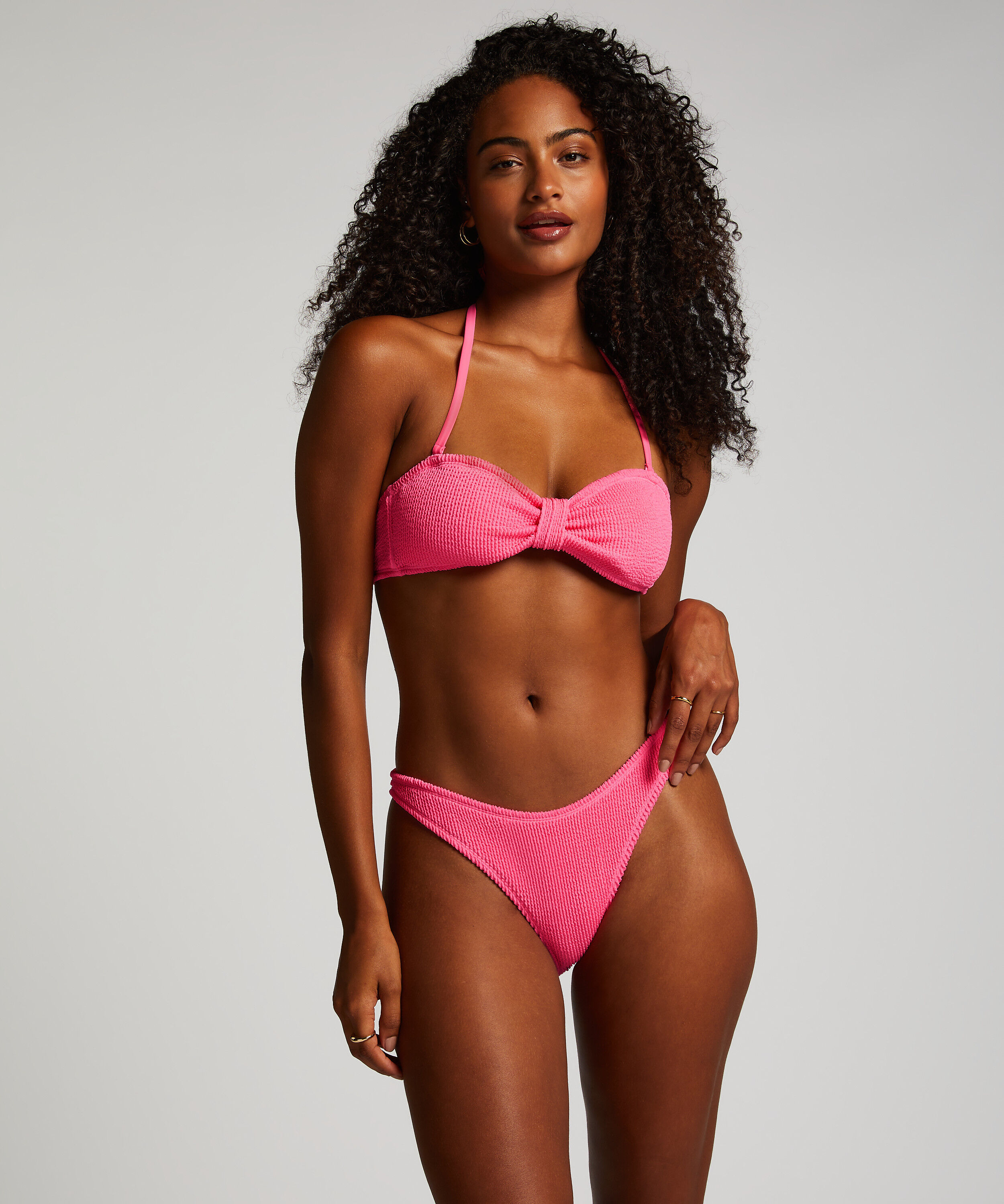 Bikini Slip mit hohem Beinausschnitt Crinkle, Rose