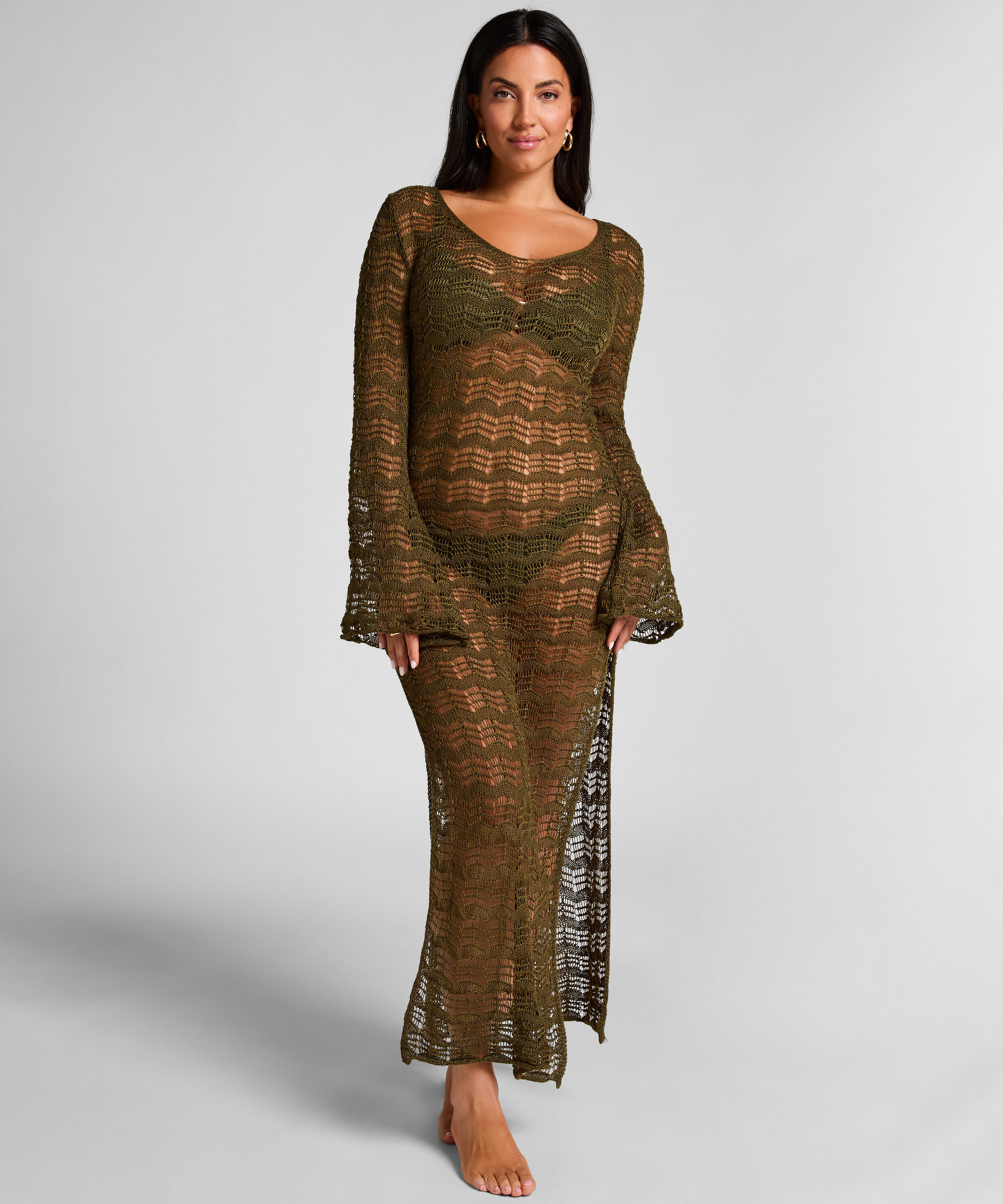 Crochet Maxikleid, Grün