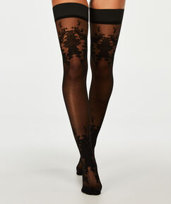 Stay-ups 20 Denier Floral, Schwarz