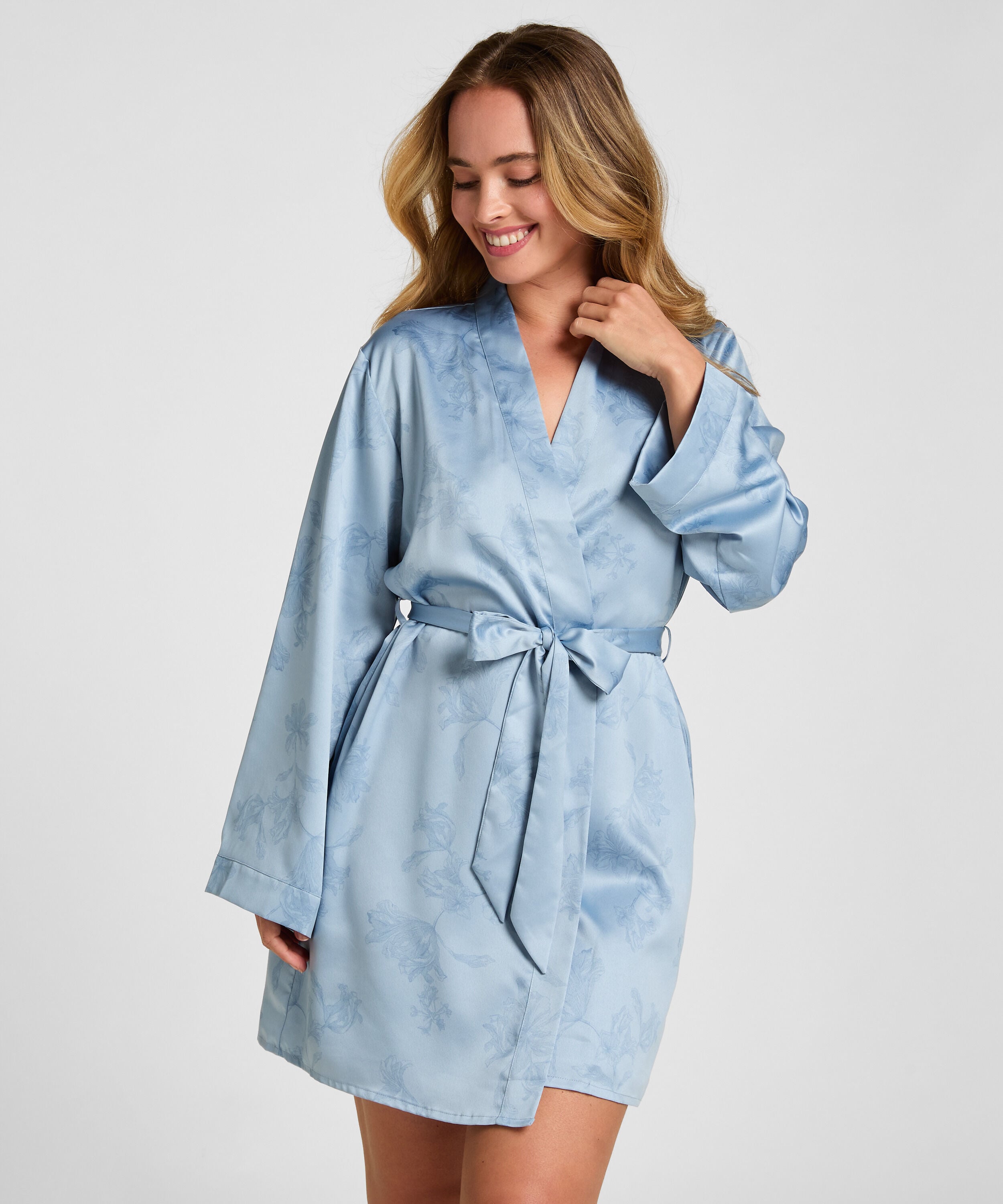 Kimono Blumenmuster, Blau Kimono Blumenmuster, Blau