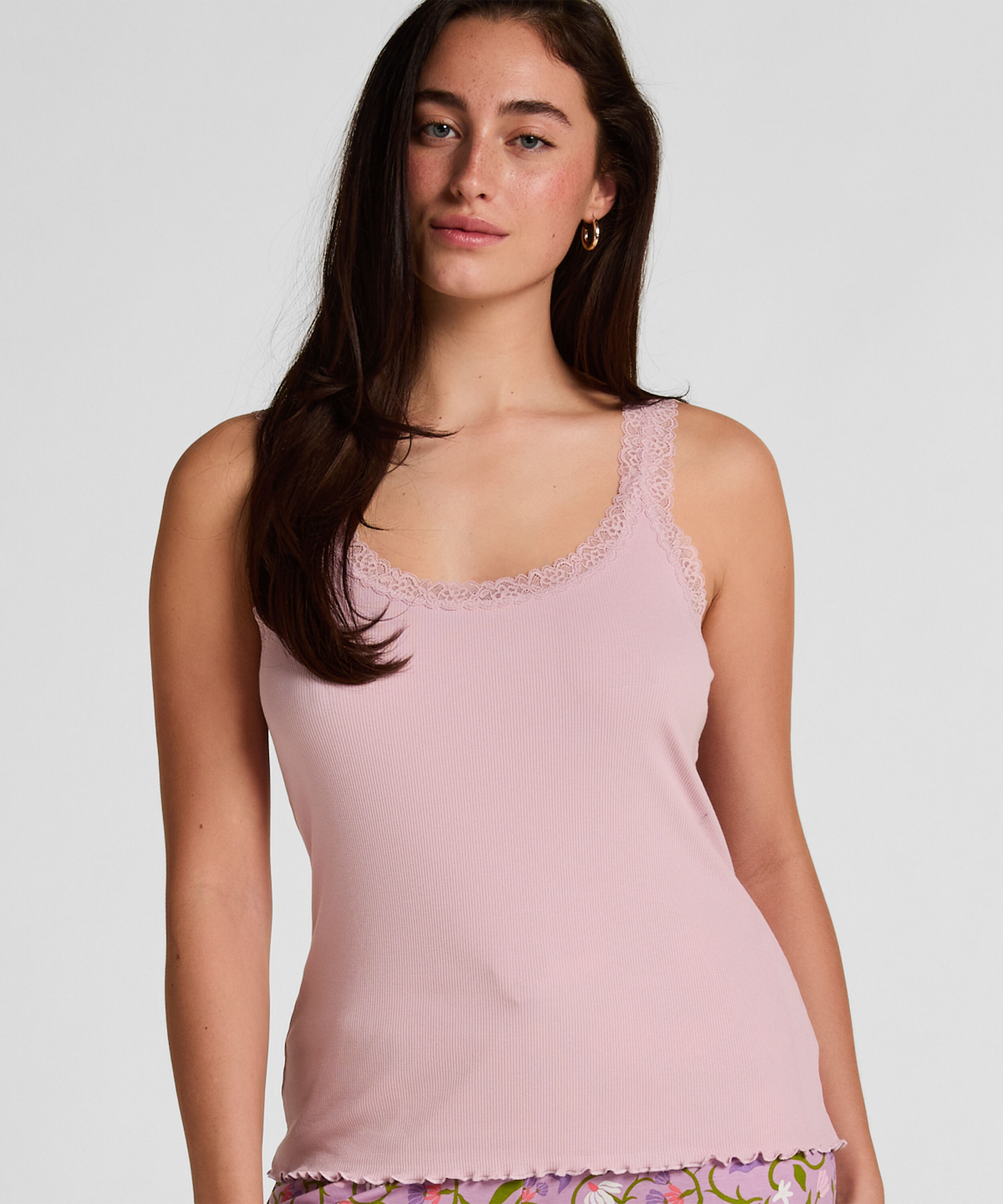 Rippjersey-Top mit Spitze, Rose Rippjersey-Top mit Spitze, Rose