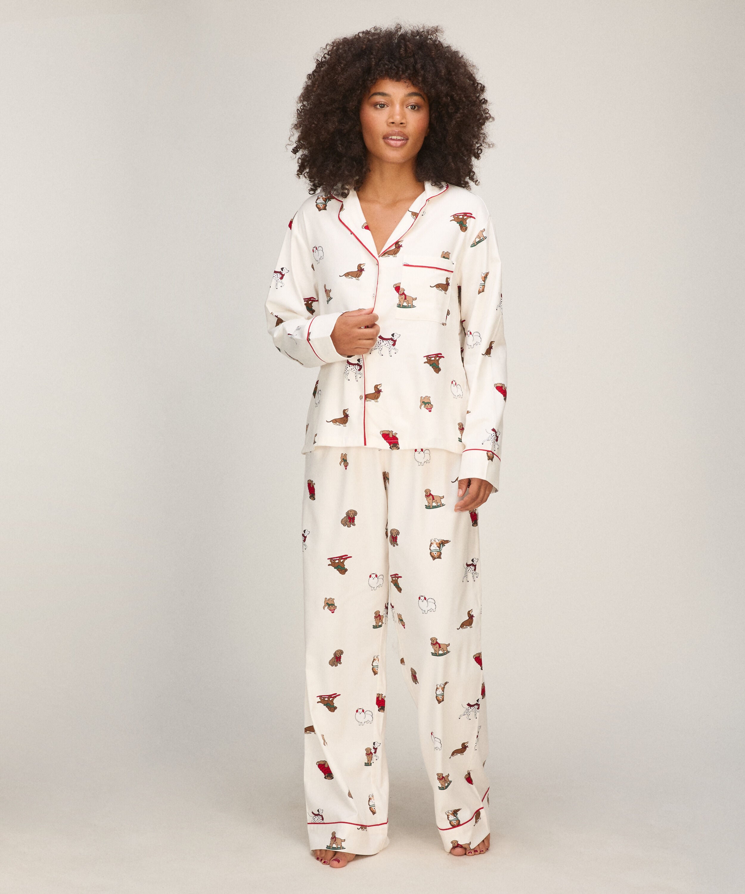 Flanell-Pyjama-Set, Weiß