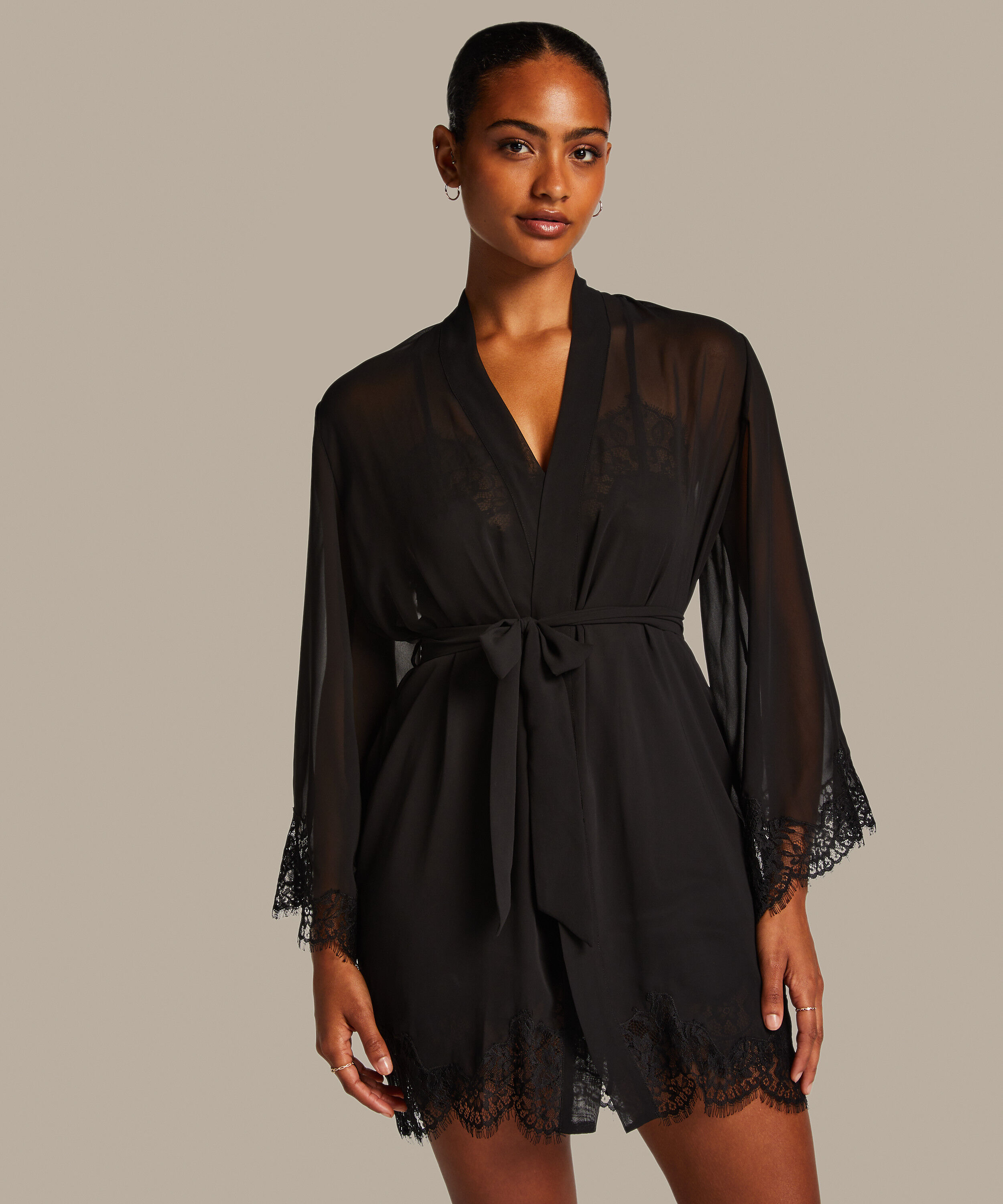 Kimono Satin, Schwarz Kimono Satin, Schwarz