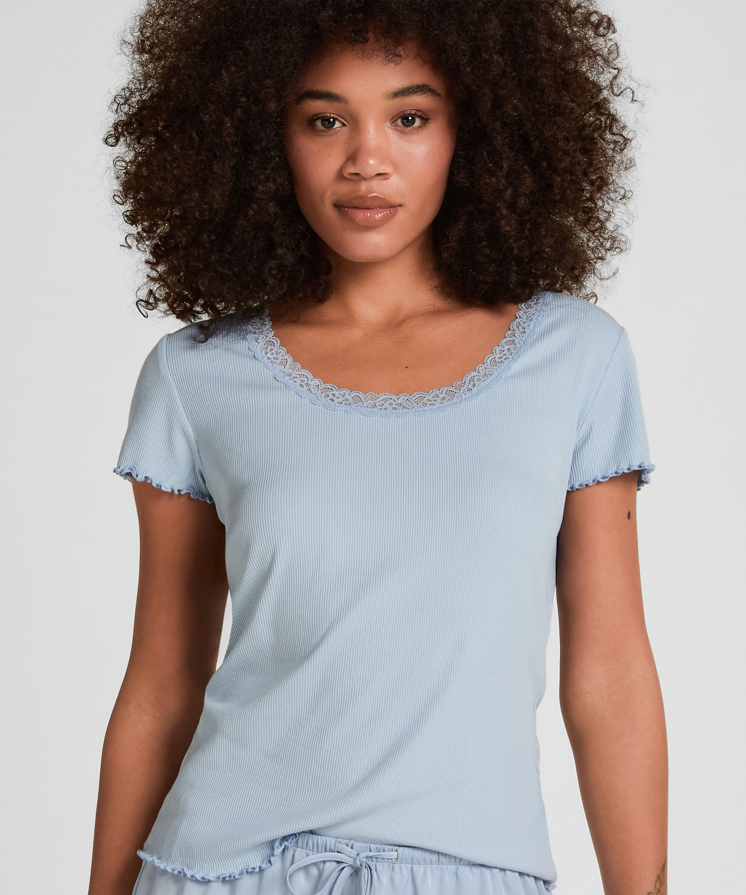 Pyjama-Oberteil Jersey Ripp, Blau Pyjama-Oberteil Jersey Ripp, Blau