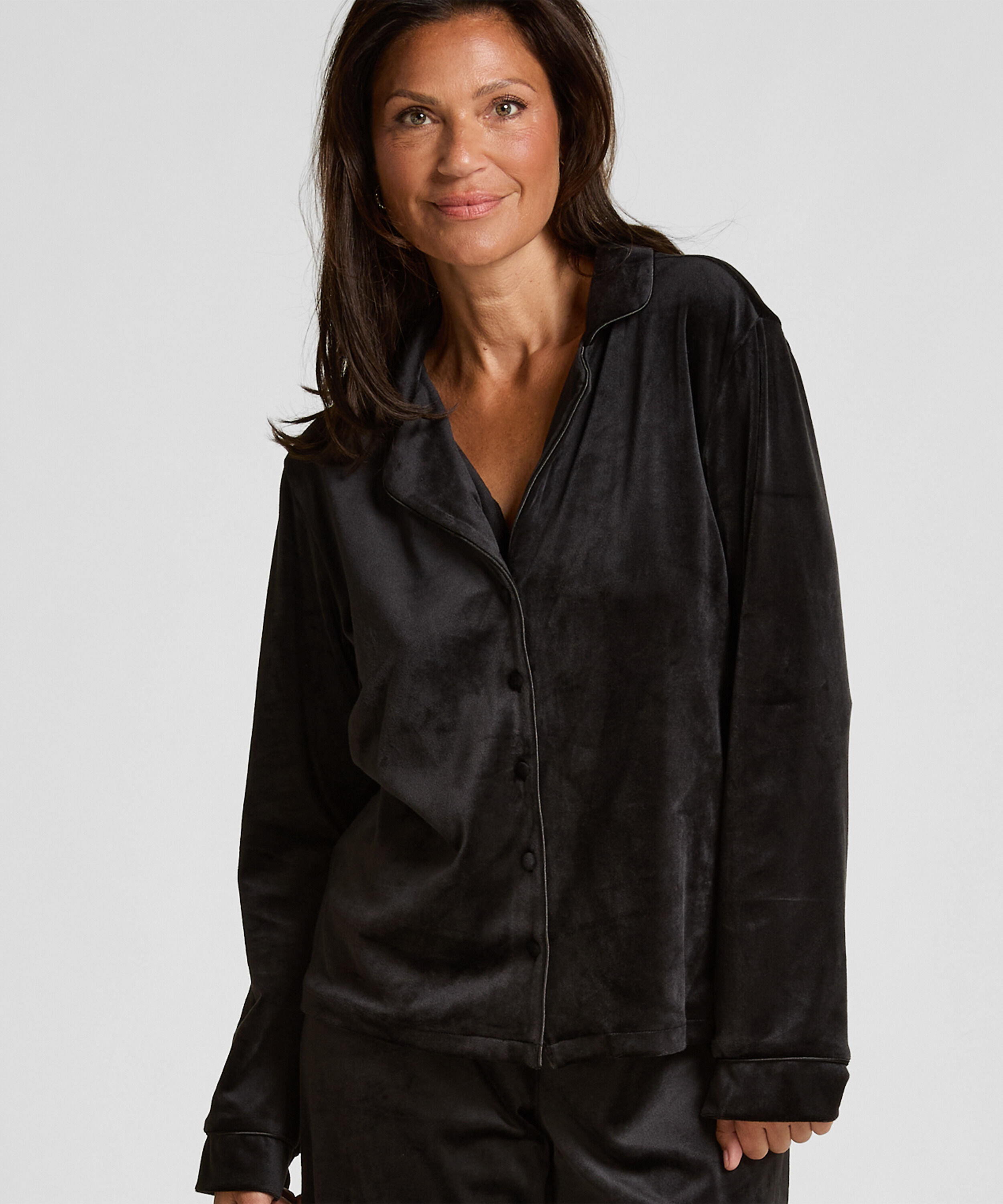 Langarmjacke Velours, Schwarz