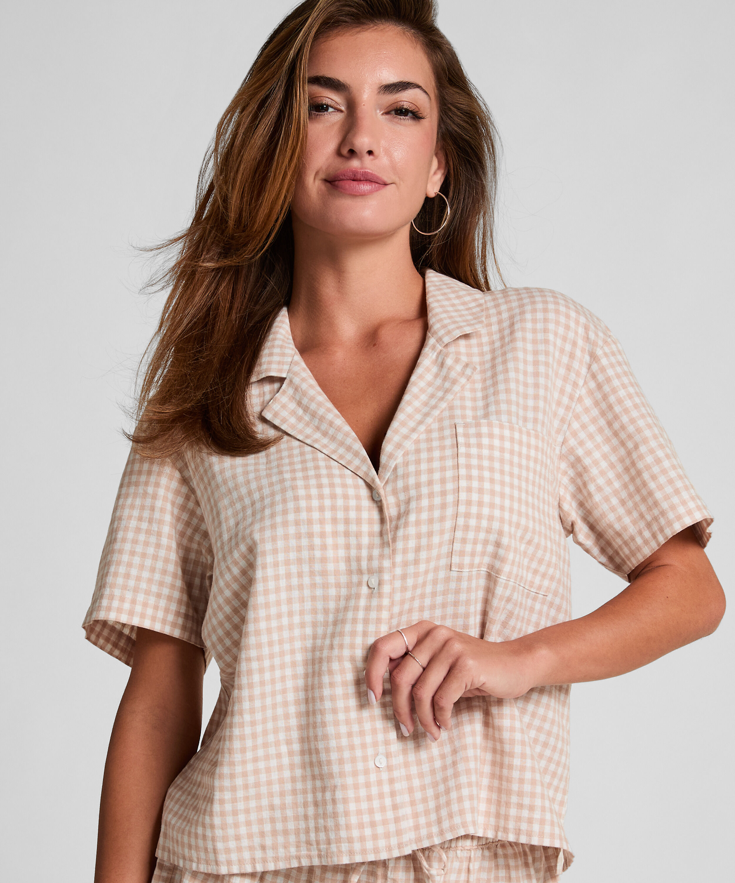 Karierte Jacke aus Leinen, Beige