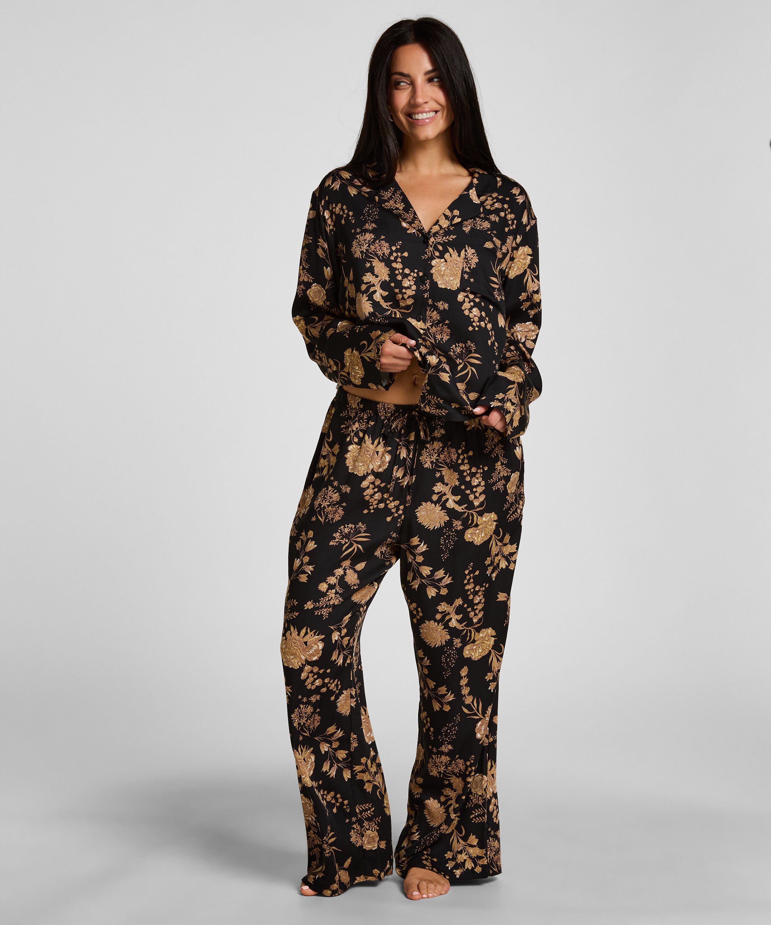 Pyjamahose Woven Print, Schwarz