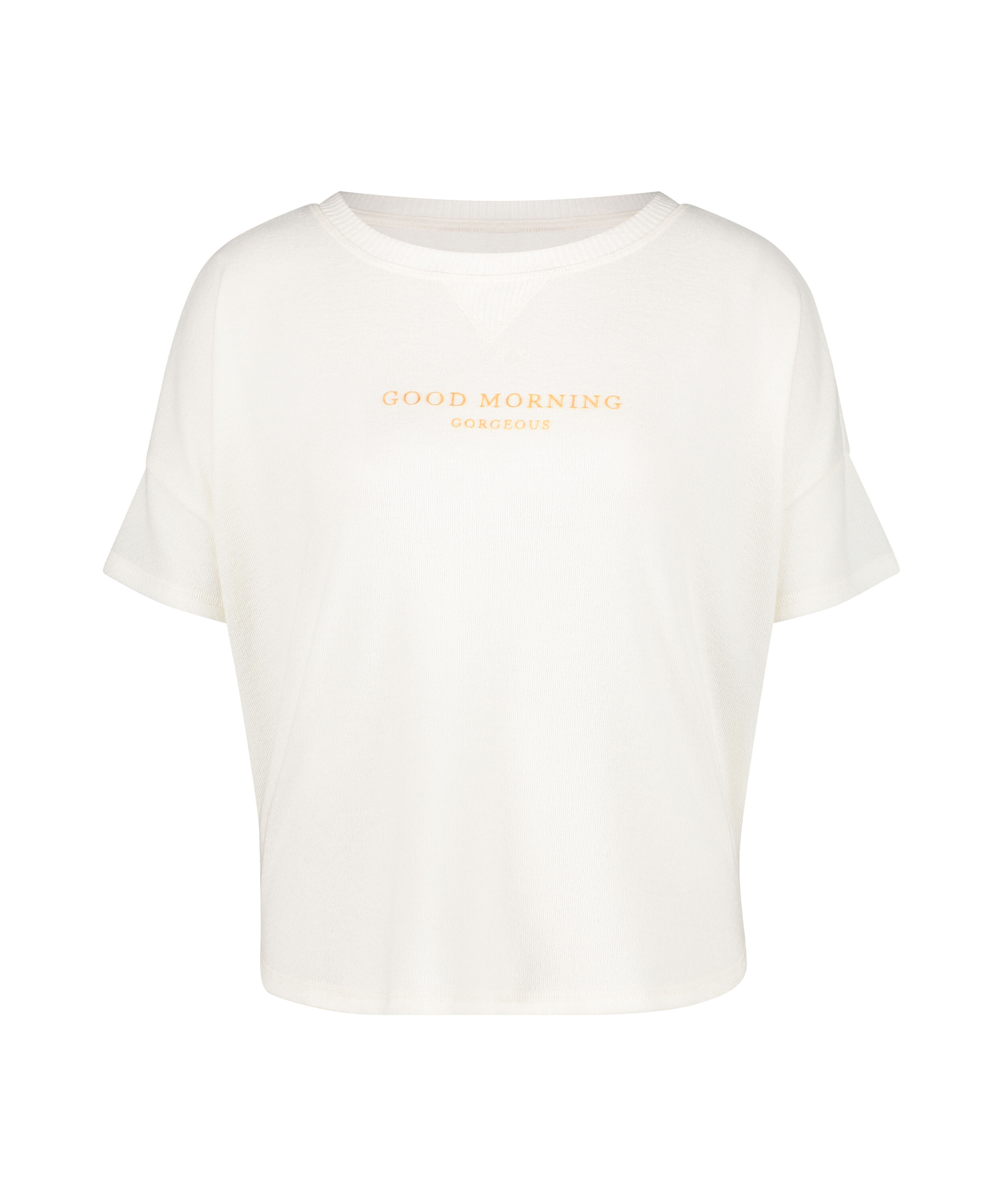 Pyjamatop kurz&auml;rmlig Brushed Jersey, Wei&szlig;