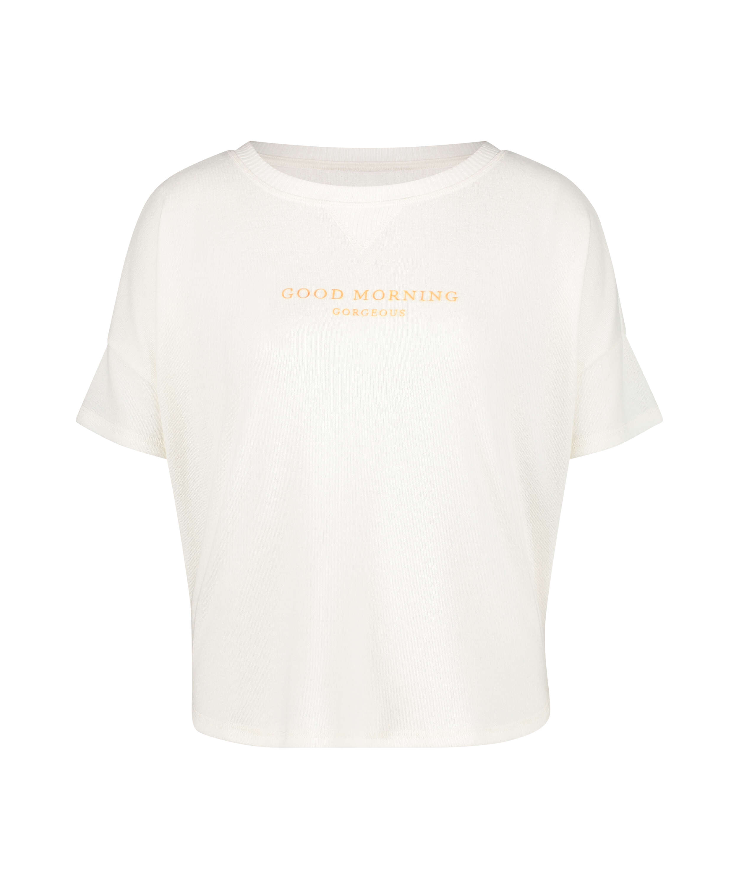 Pyjamatop kurz&auml;rmlig Brushed Jersey, Wei&szlig;, main