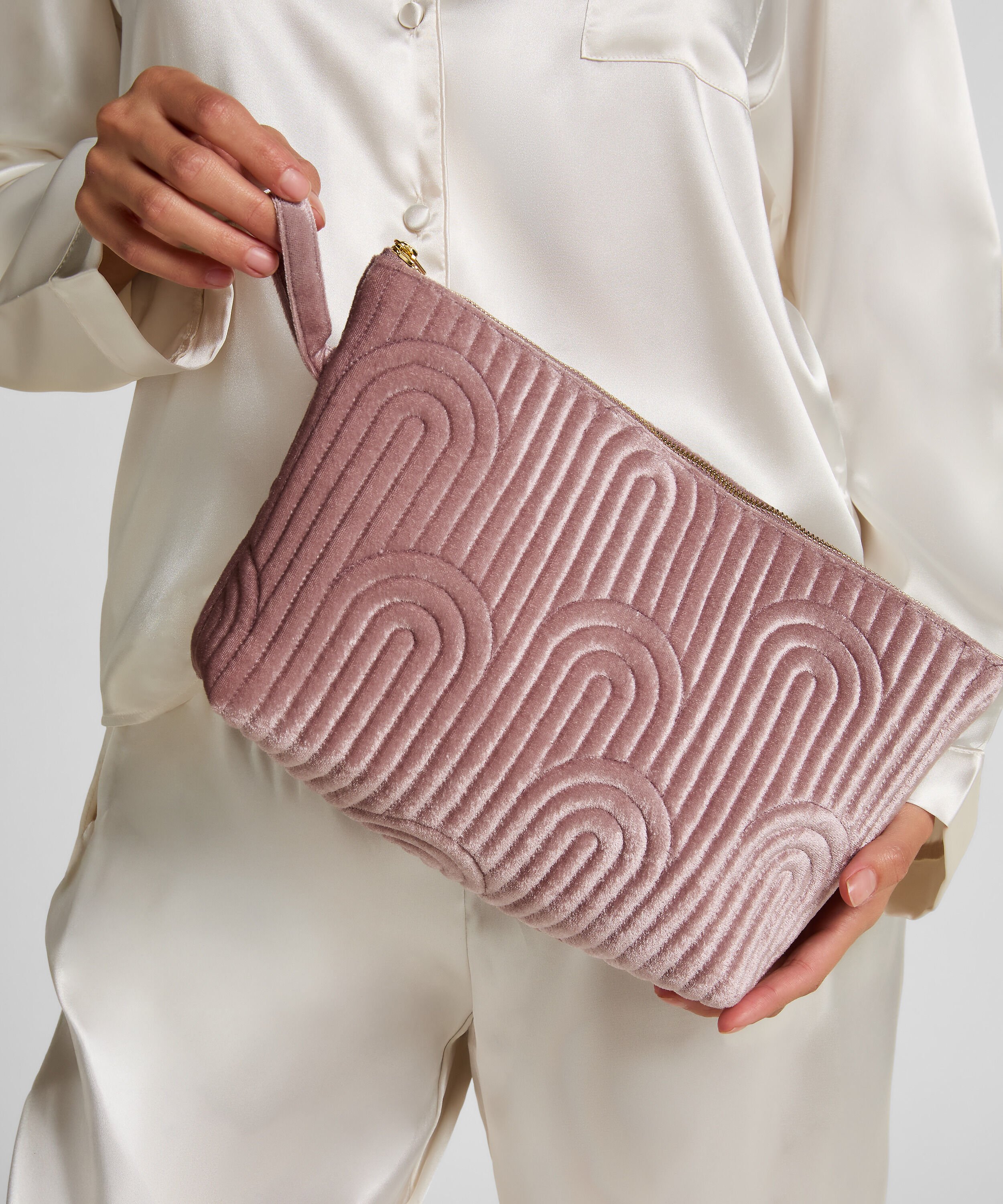 Groß Kosmetiktasche aus Velours, Lila