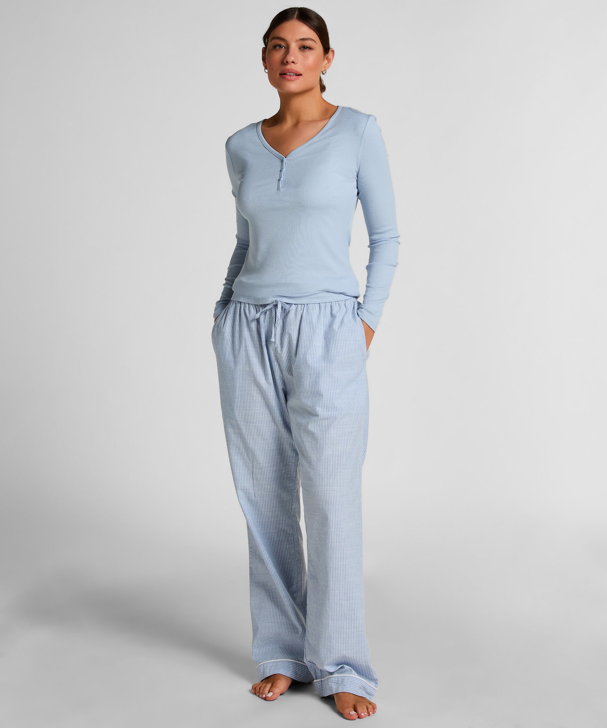 Henley-Pyjamatop mit langen Ärmeln