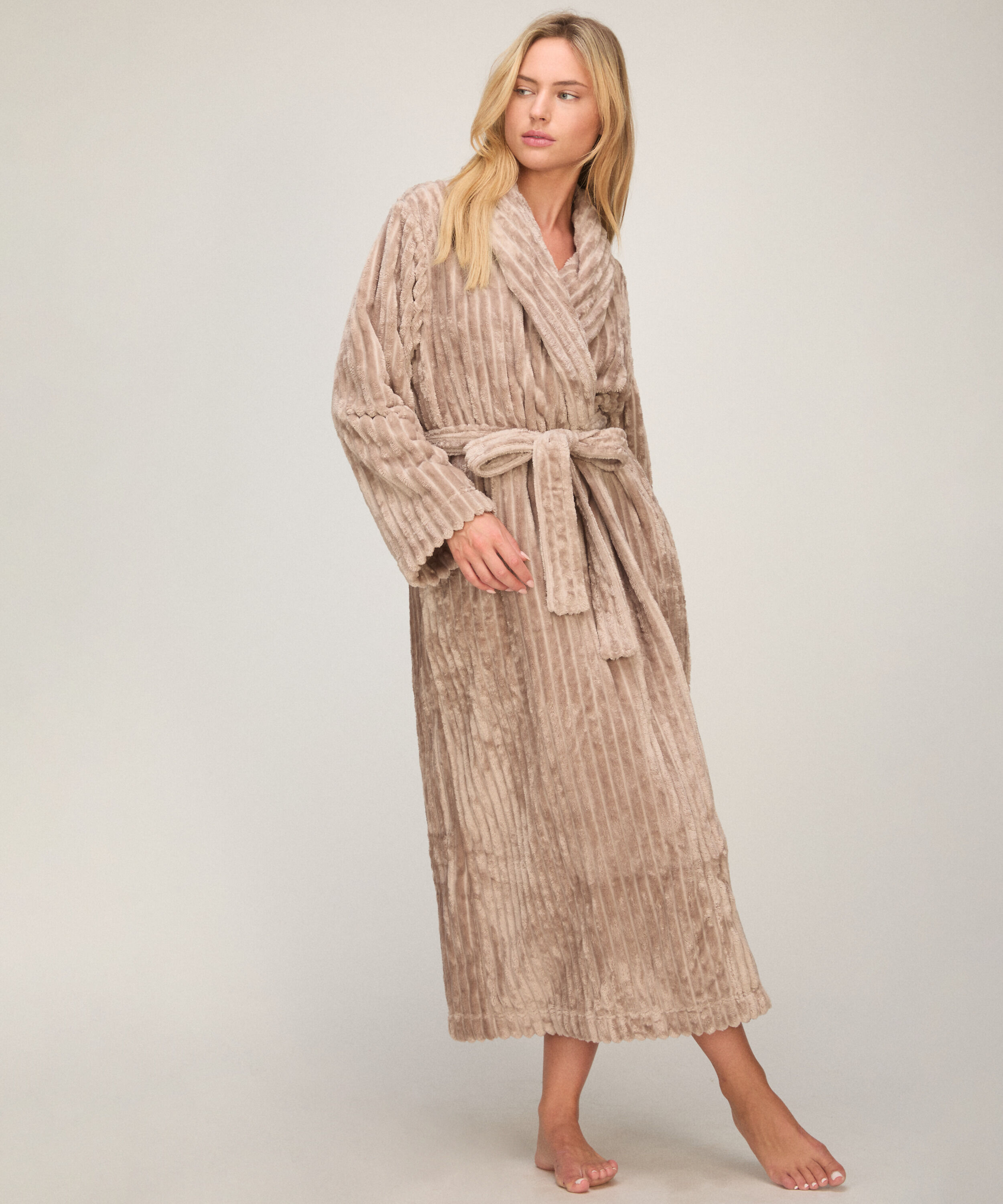 Bademantel Jacqueared Fleece, Beige Bademantel Jacqueared Fleece, Beige